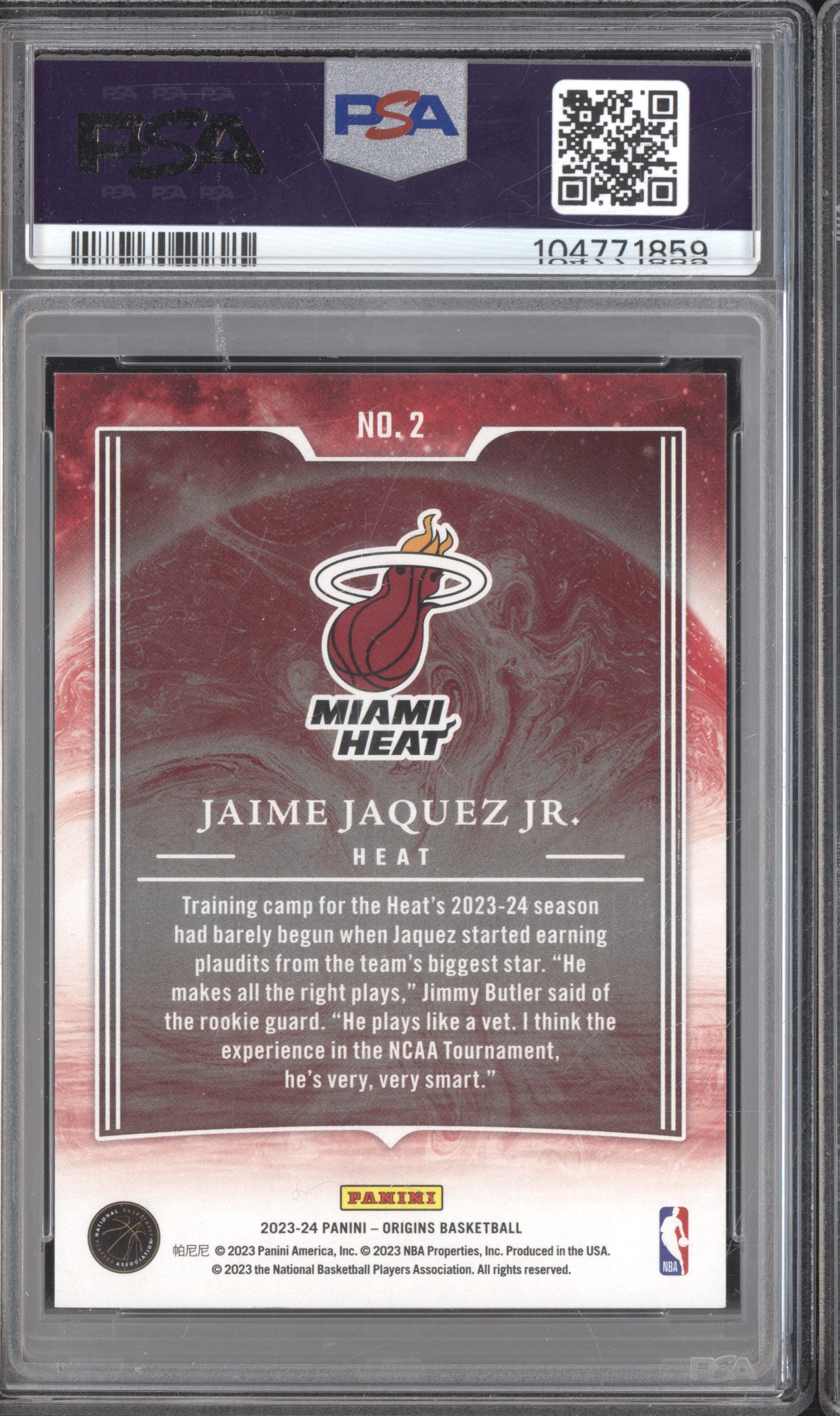 Jaime Jaquez Jr 2023-24 Panini Origins 2 Taking the Leap Turquoise RC /25 PSA 8