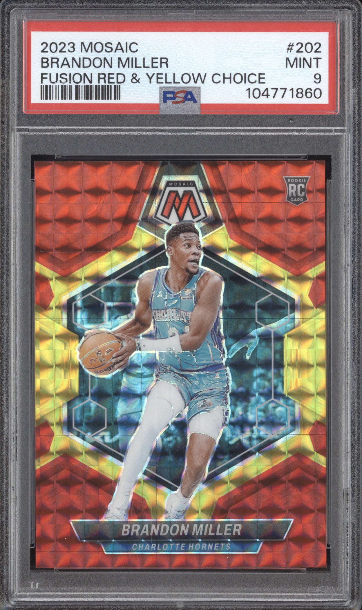 Brandon Miller 2023-24 Panini Mosaic 202 Fusion Red & Yellow Choice RC /75 PSA 9