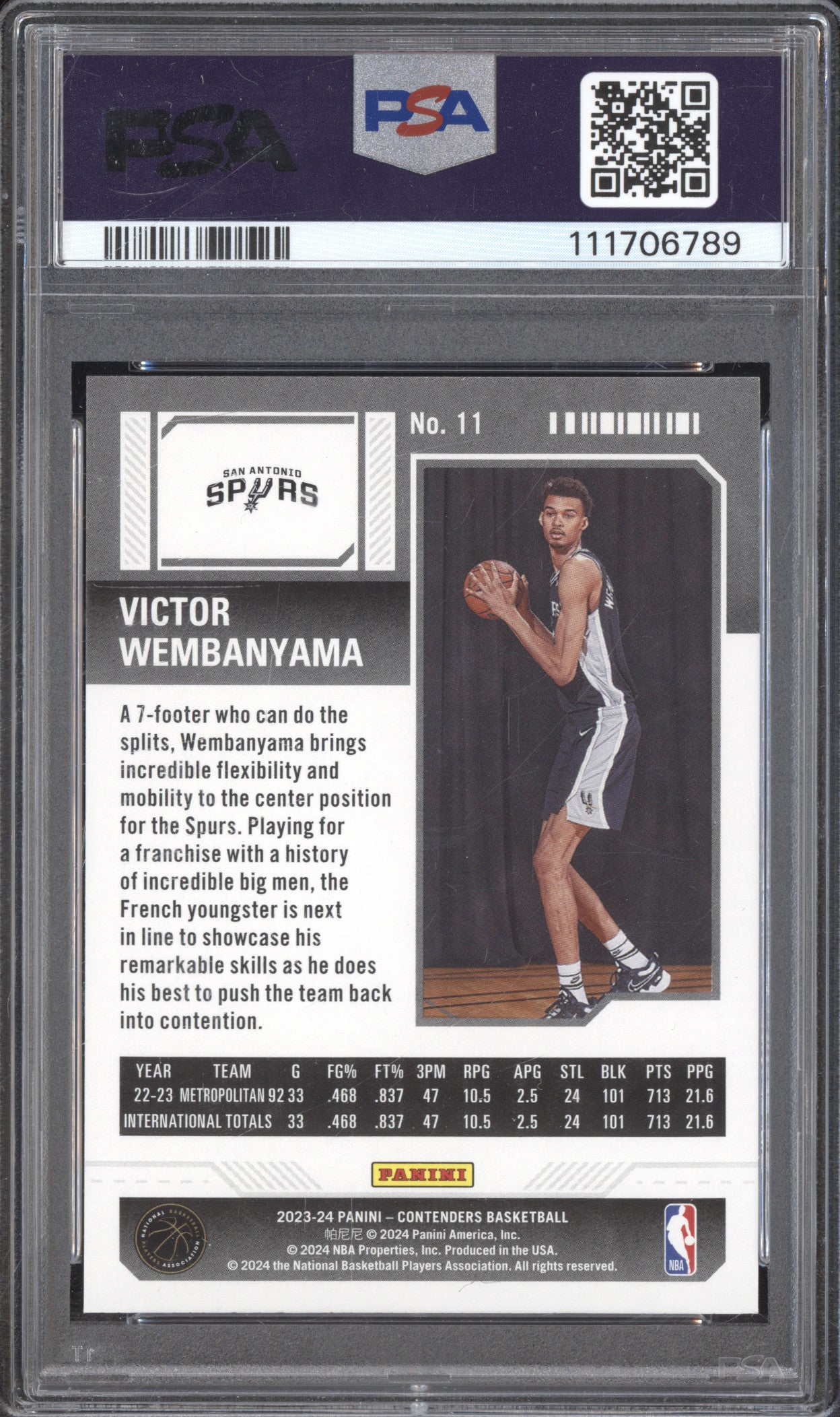 Victor Wembanyama 2023-24 Panini Contenders 11 Retail RC PSA 10