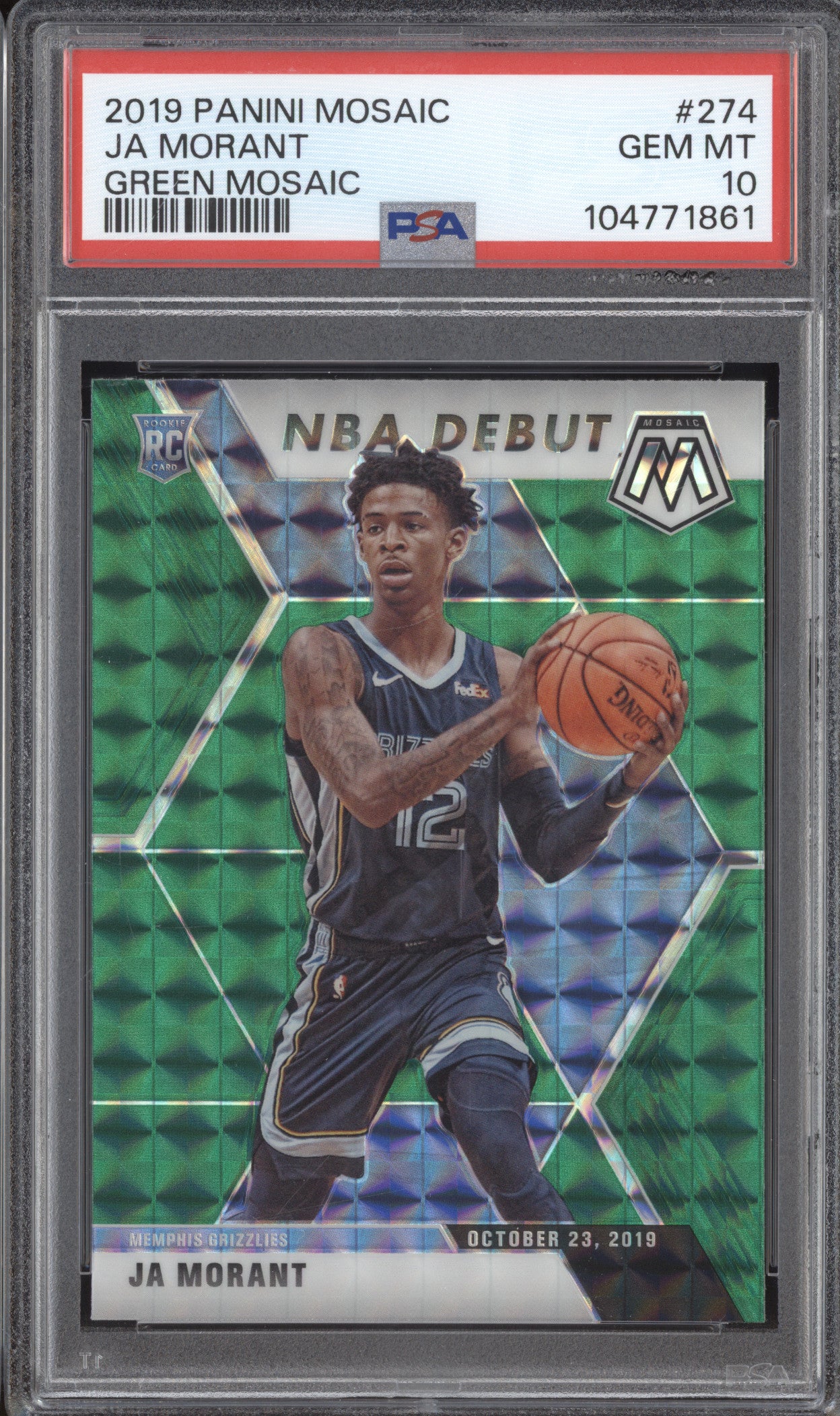 Ja Morant 2019-20 Panini Mosaic 274 Green Mosaic RC PSA 10
