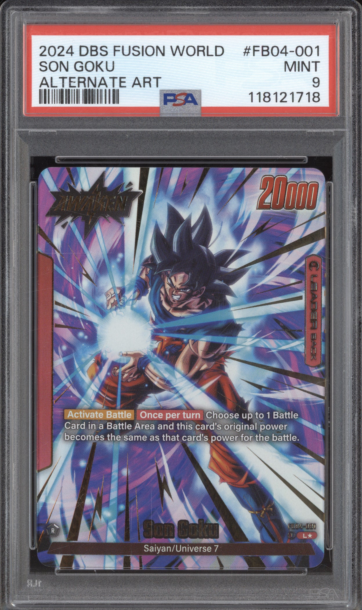 Son Goku 2024 Dragon Ball Super Fusion World Ultra Limit 001 Alt Art PSA 9
