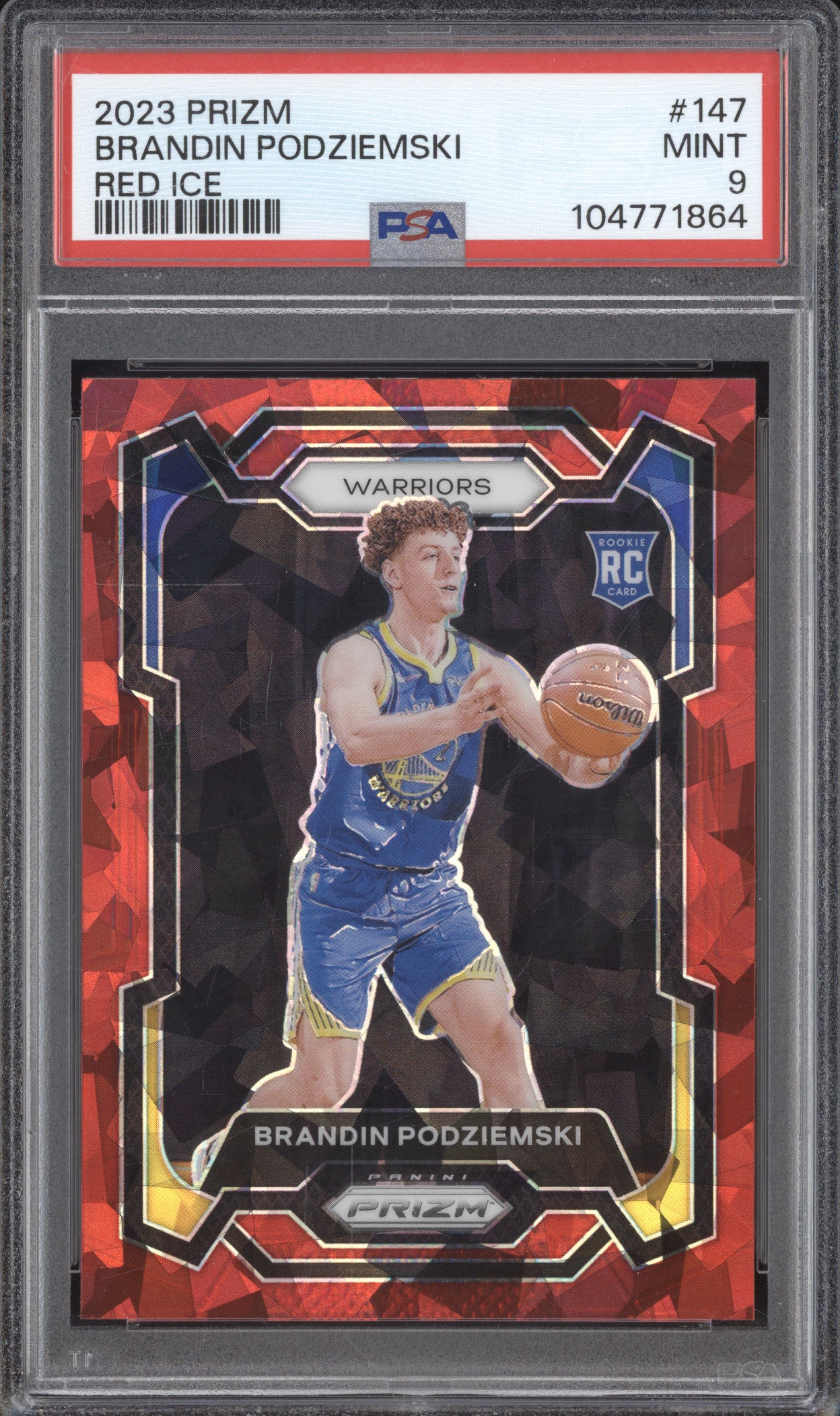 Brandin Podziemski 2023-24 Panini Prizm 147 Red Ice RC PSA 9