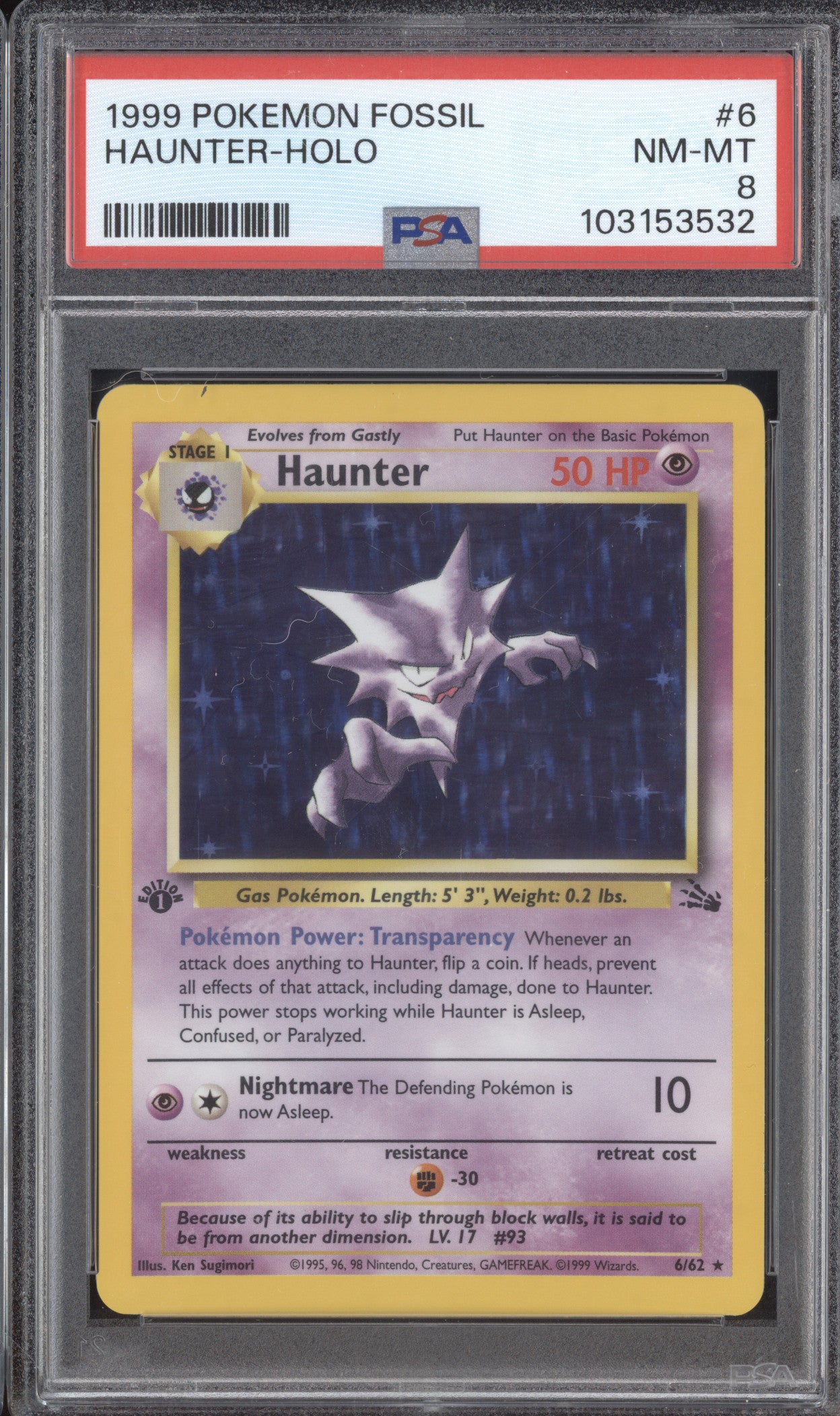 Haunter 1999 Pokemon Fossil 6/62 Holo PSA 8