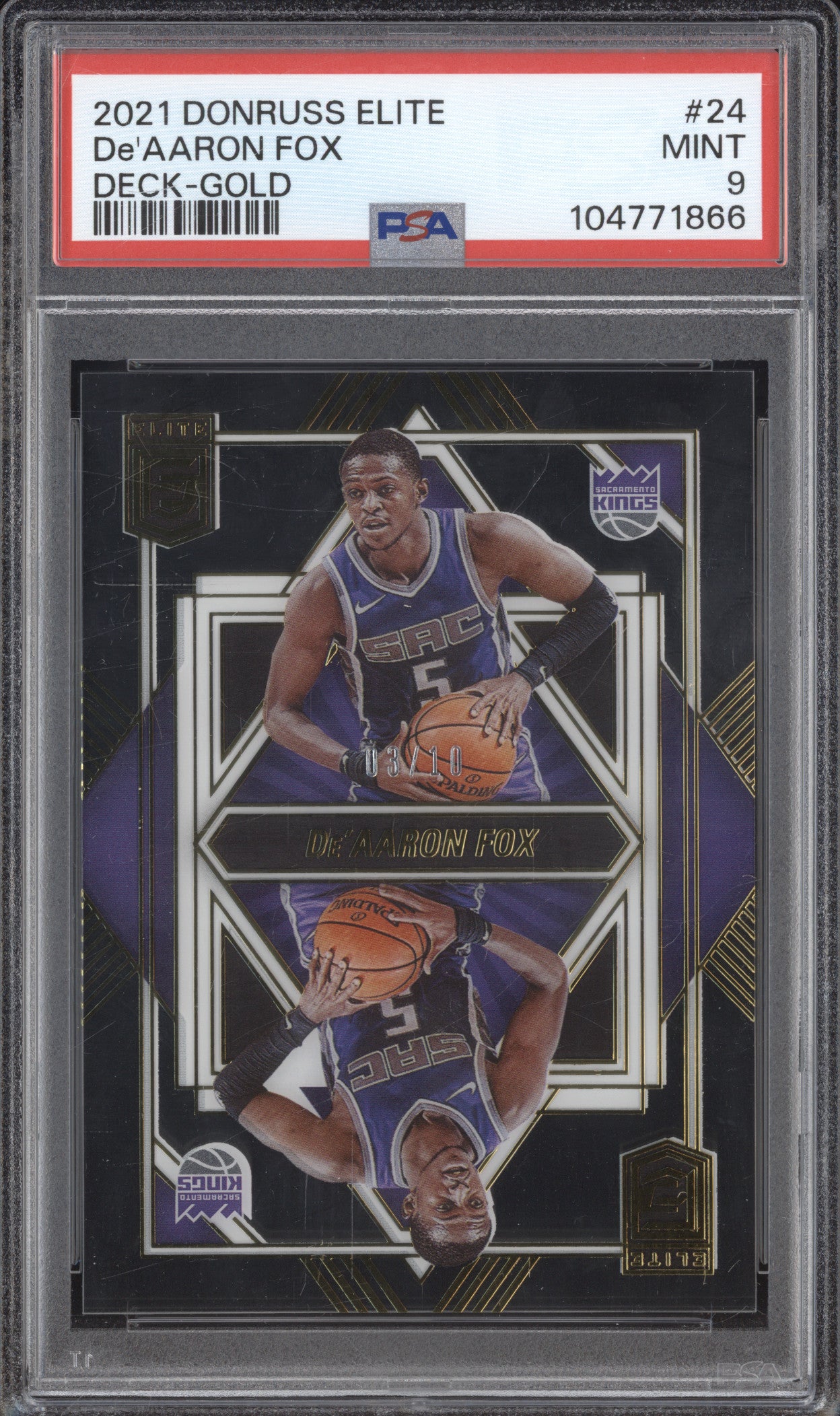 De'Aaron Fox 2021-22 Panini Donruss Elite 24 Deck Gold 3/10 PSA 9
