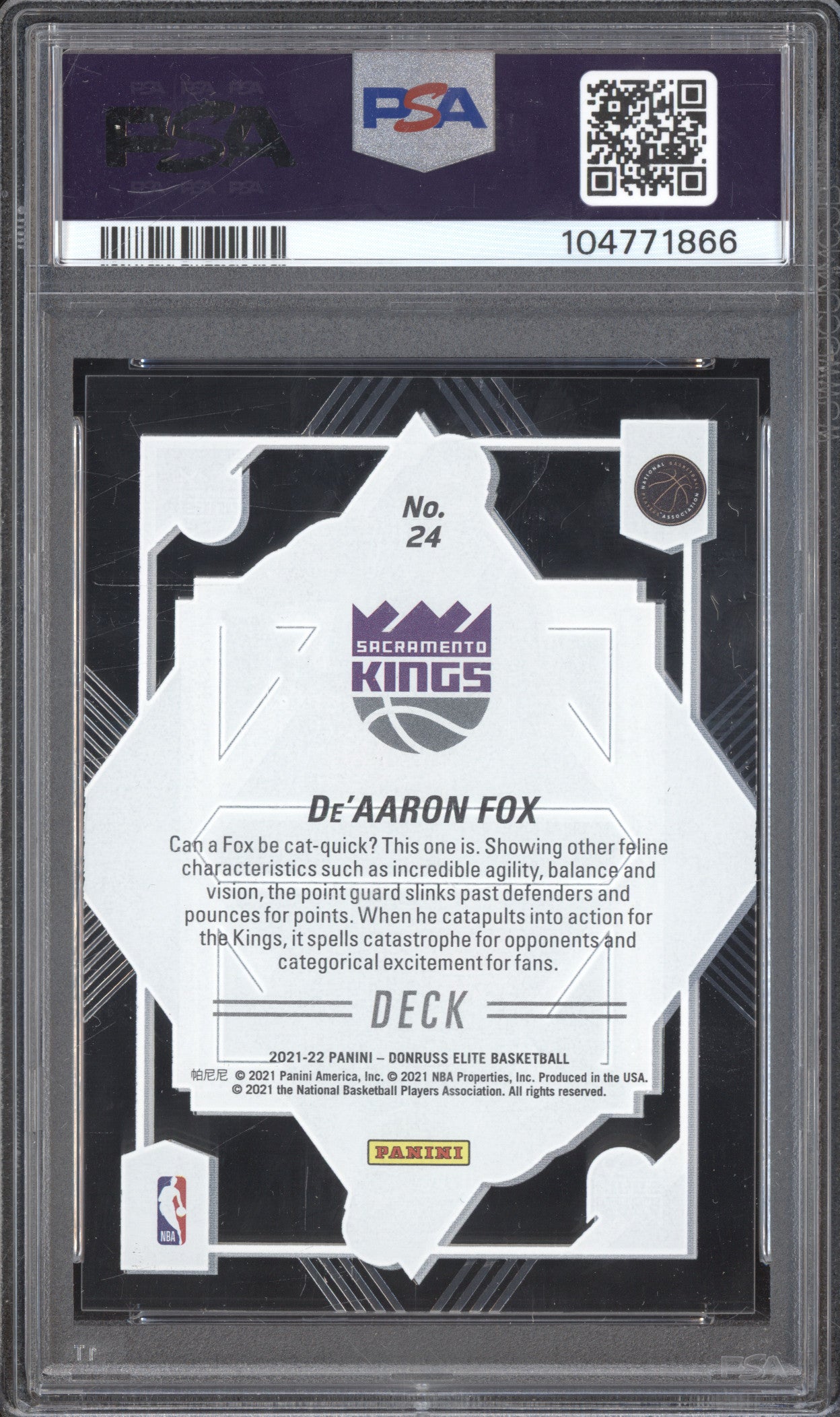 De'Aaron Fox 2021-22 Panini Donruss Elite 24 Deck Gold 3/10 PSA 9