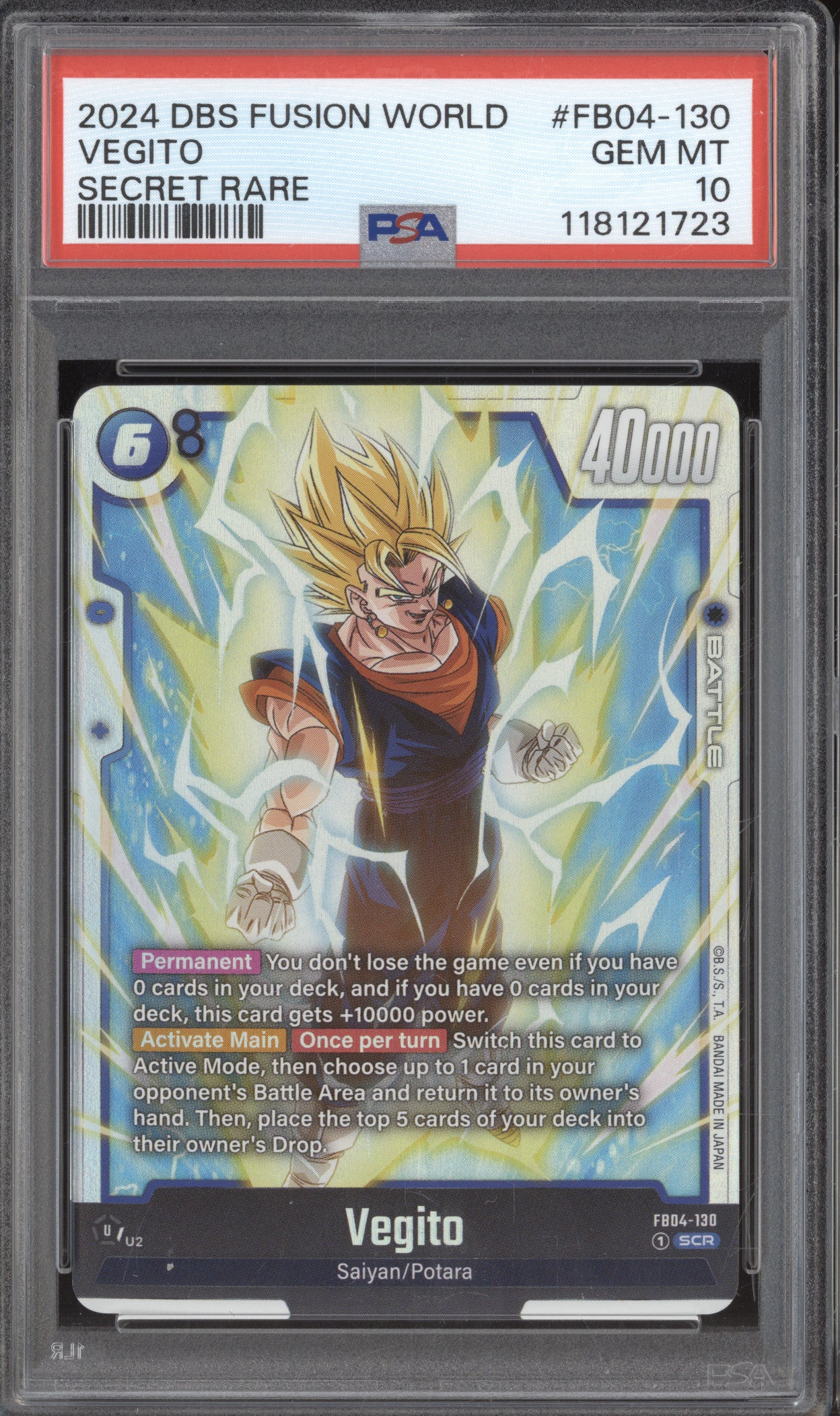 Vegito Dragon Ball Super Fusion World Ultra Limit FB04-130 Secret Rare PSA 10