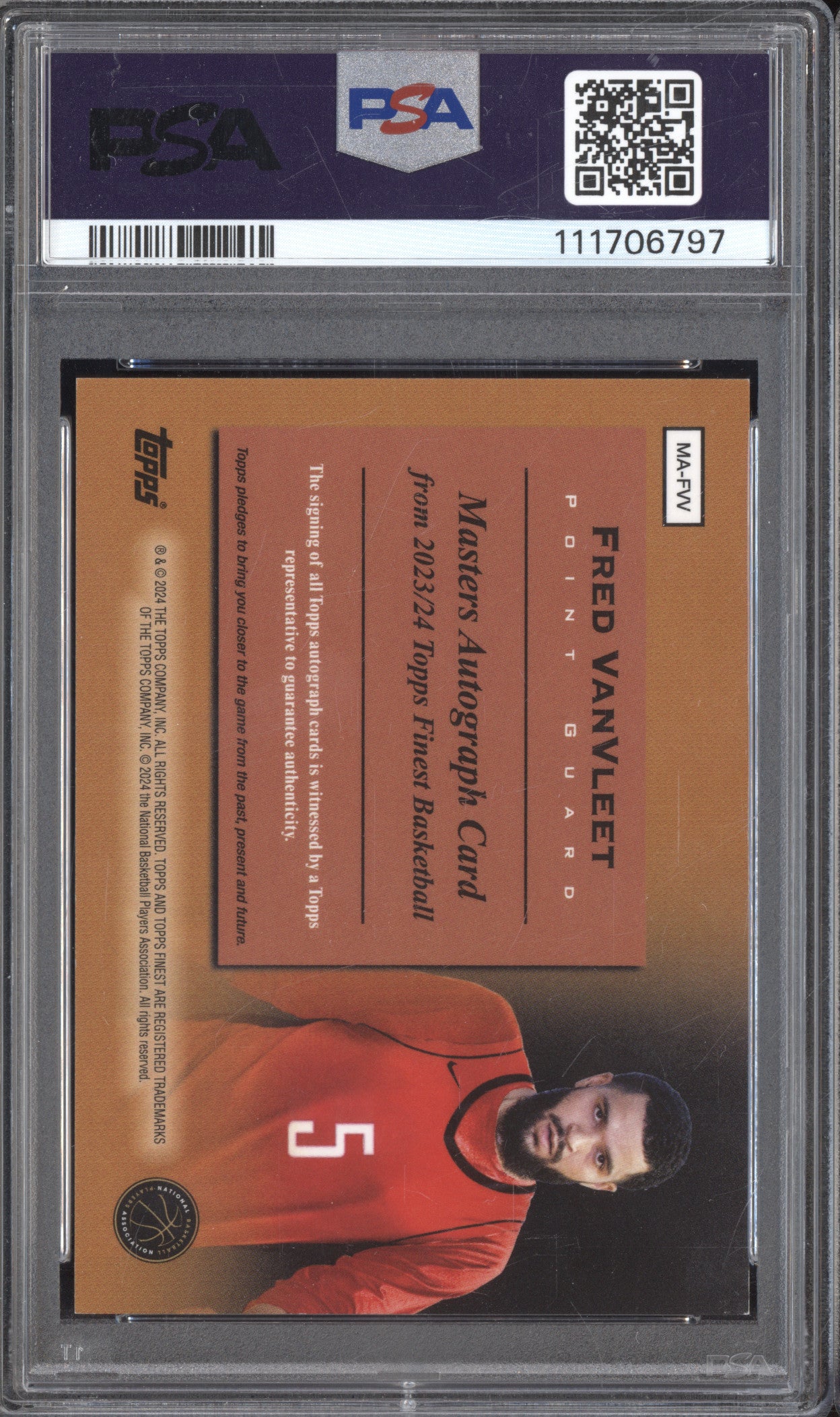 Fred VanVleet 2023-24 Topps Finest Masters Auto Red Black Vapor 10/10 PSA 6