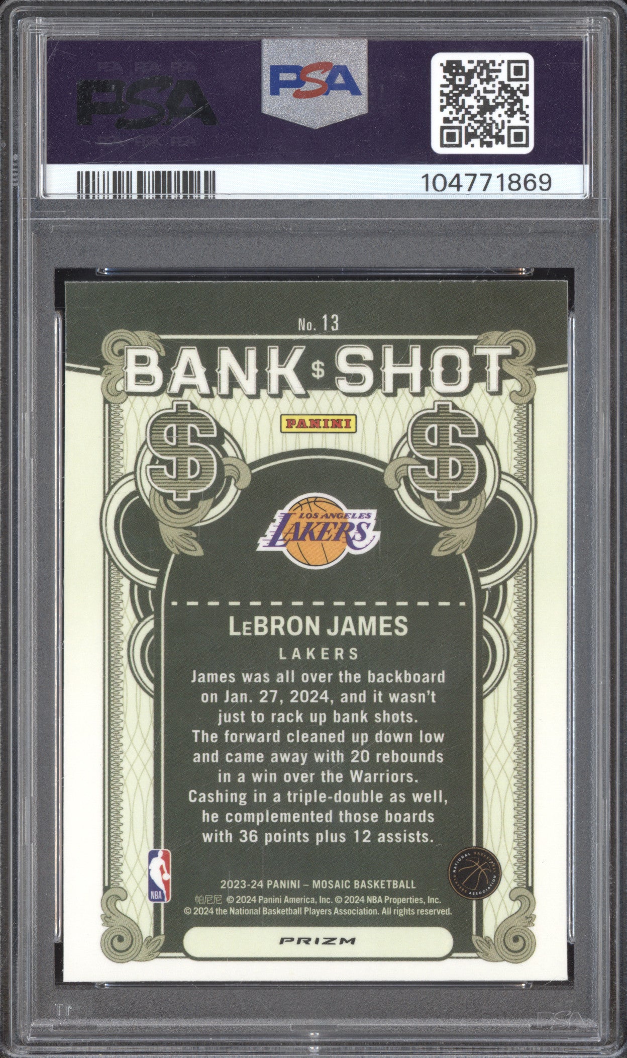 LeBron James 2023-24 Panini Mosaic 13 Bank Shot Mosaic PSA 9