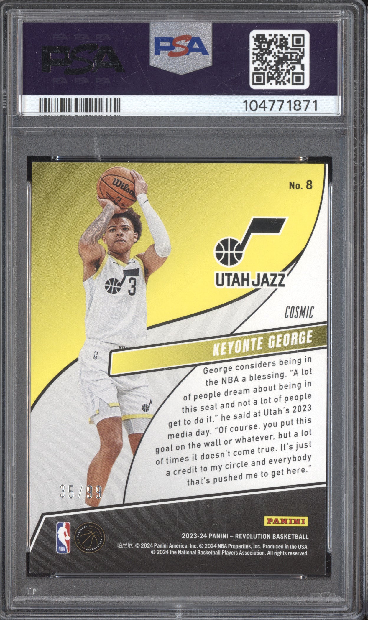 Keyonte George 2023-24 Panini Revolution Rookie Revolution Cosmic RC /99 PSA 10