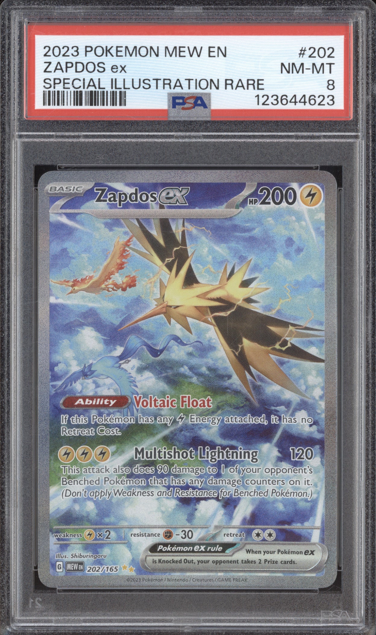 2023 Pokemon Scarlet & Violet 151 MEW 202 Zapdos ex Special Illustration PSA 8