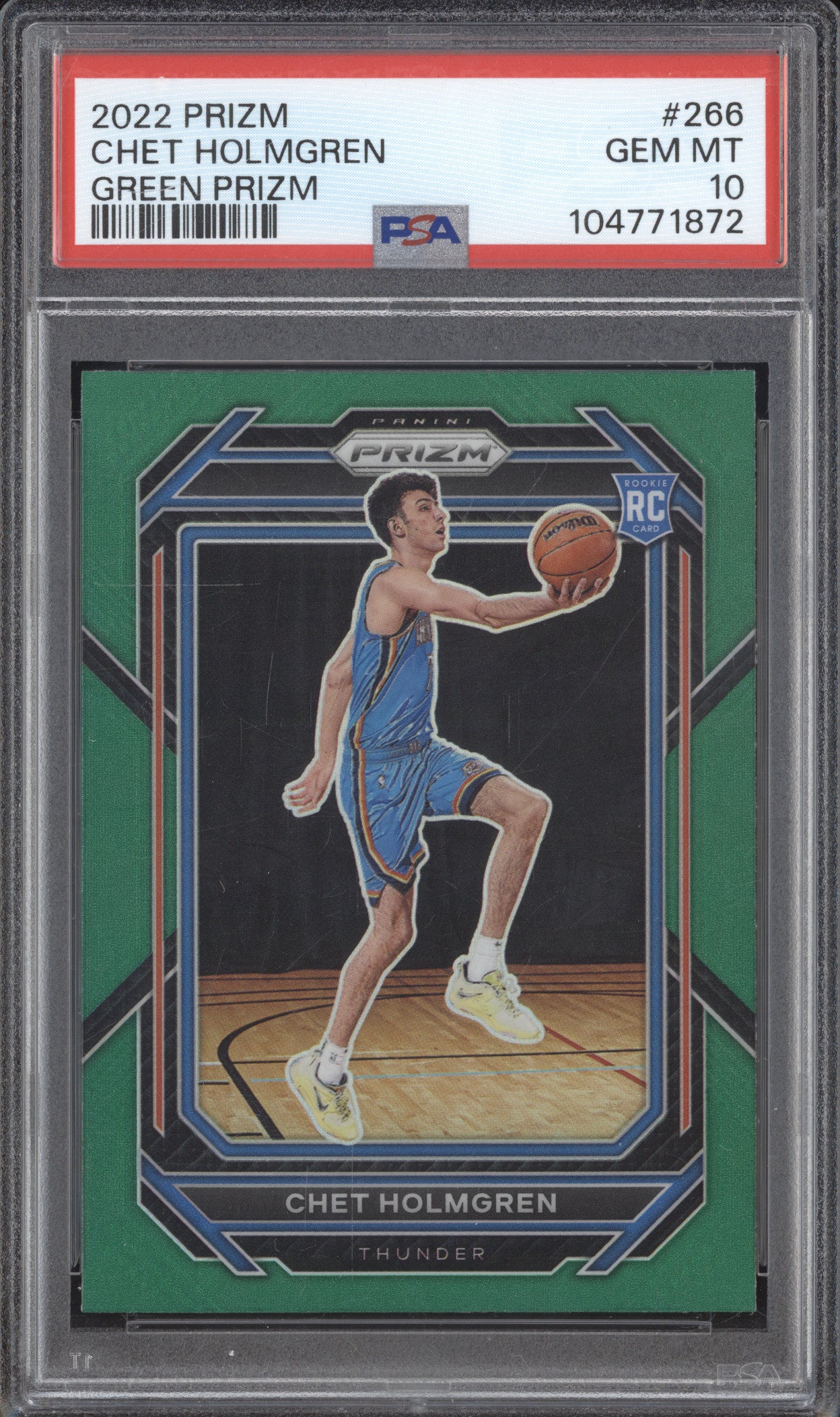 Chet Holmgren 2022-23 Panini Prizm 266 Green Prizm RC PSA 10