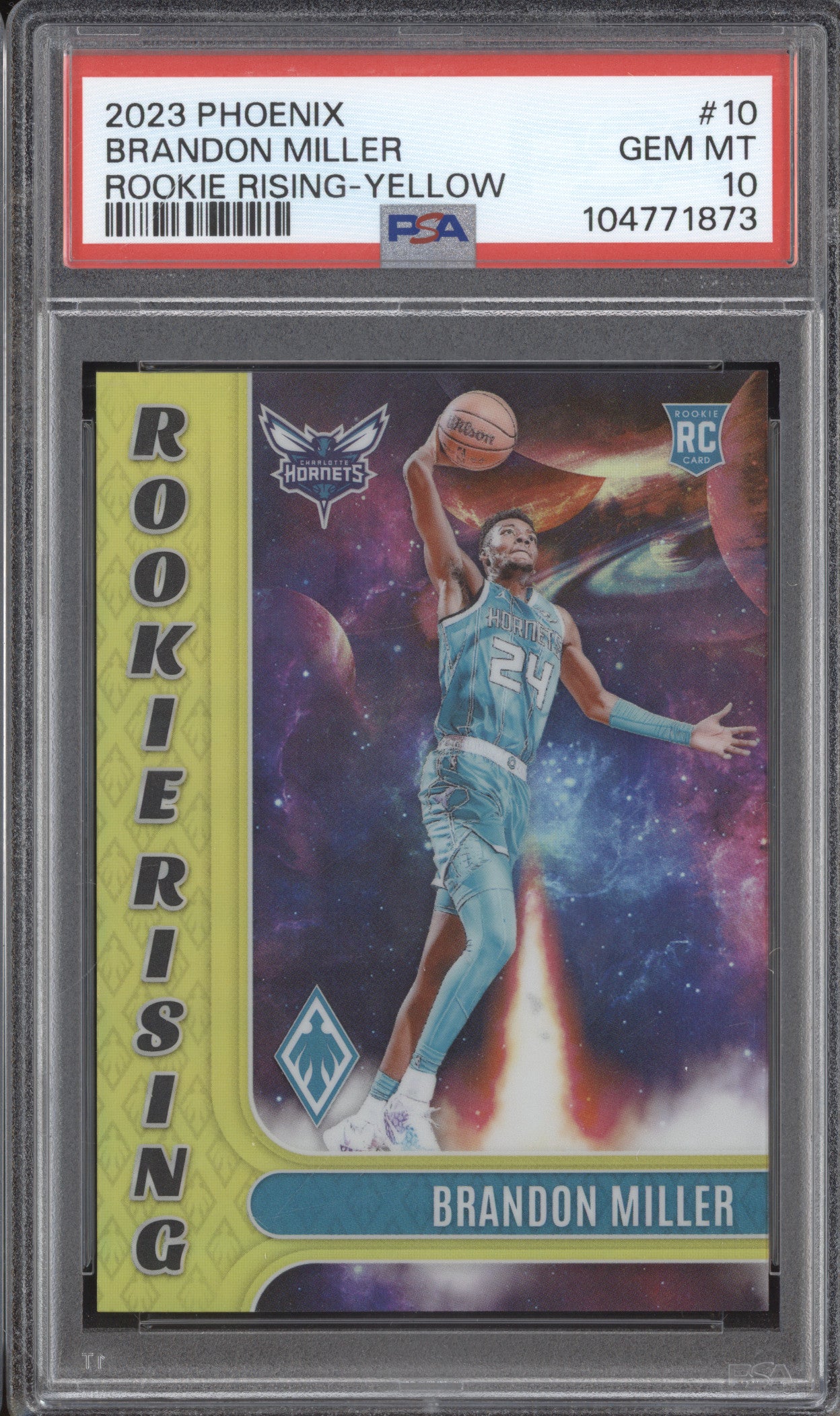 Brandon Miller 2023-24 Panini Phoenix 10 Rookie Rising Yellow RC 35/35 PSA 10
