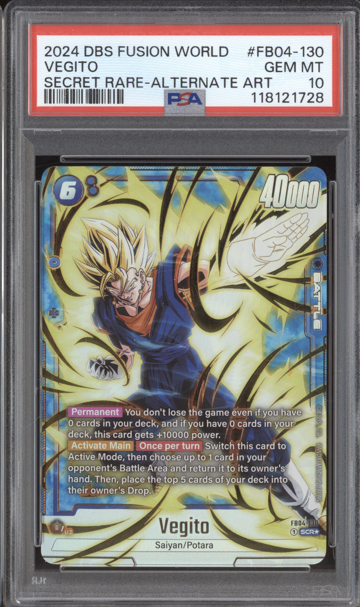 Vegito 2024 DBS Fusion World Ultra Limit FB04-130 Secret Rare Alt Art PSA 10