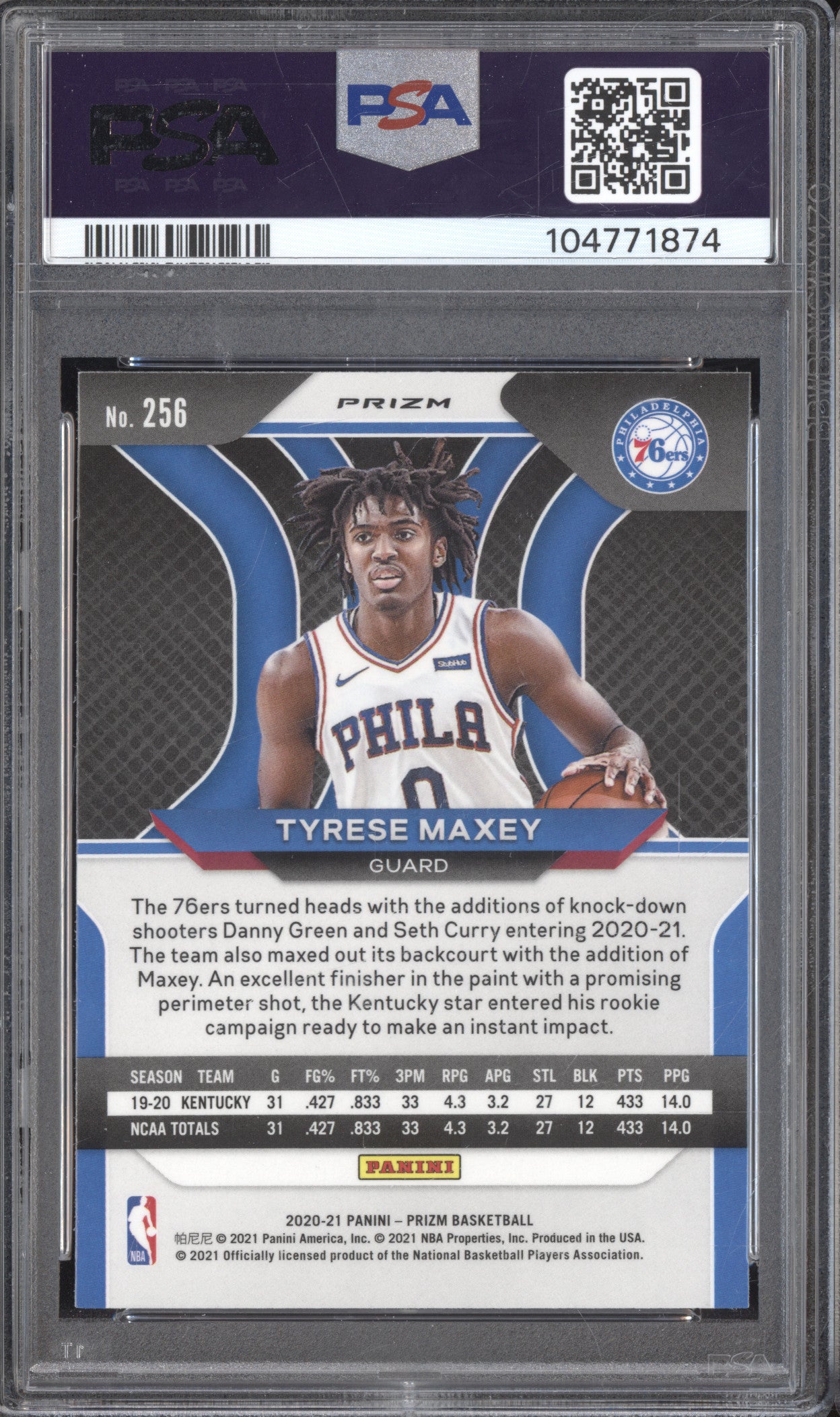 Tyrese Maxey 2020-21 Panini Prizm 256 Silver Prizm RC PSA 9