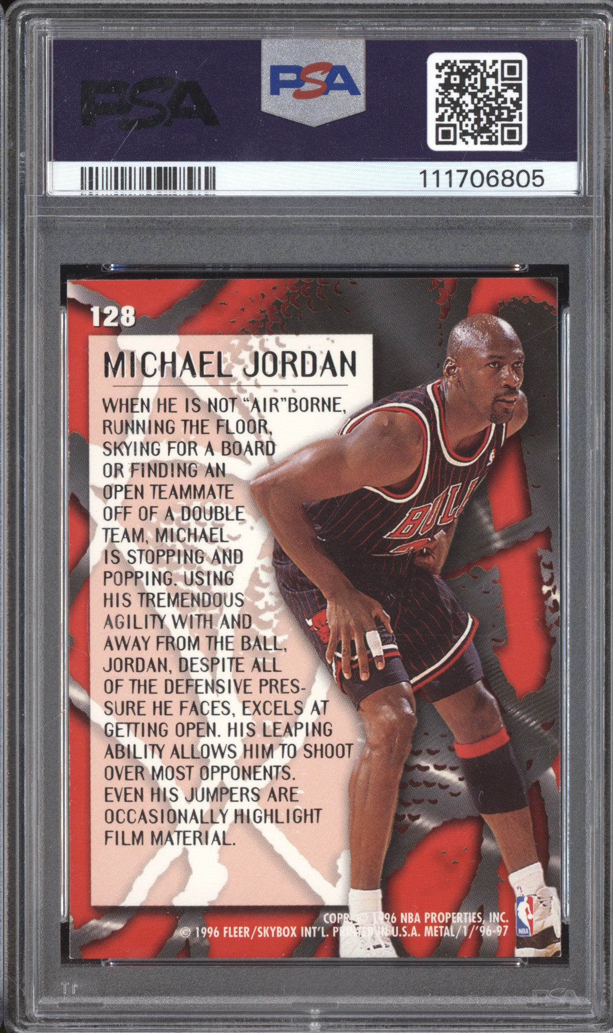 Michael Jordan 1996-97 Fleer Metal 128 PSA 8