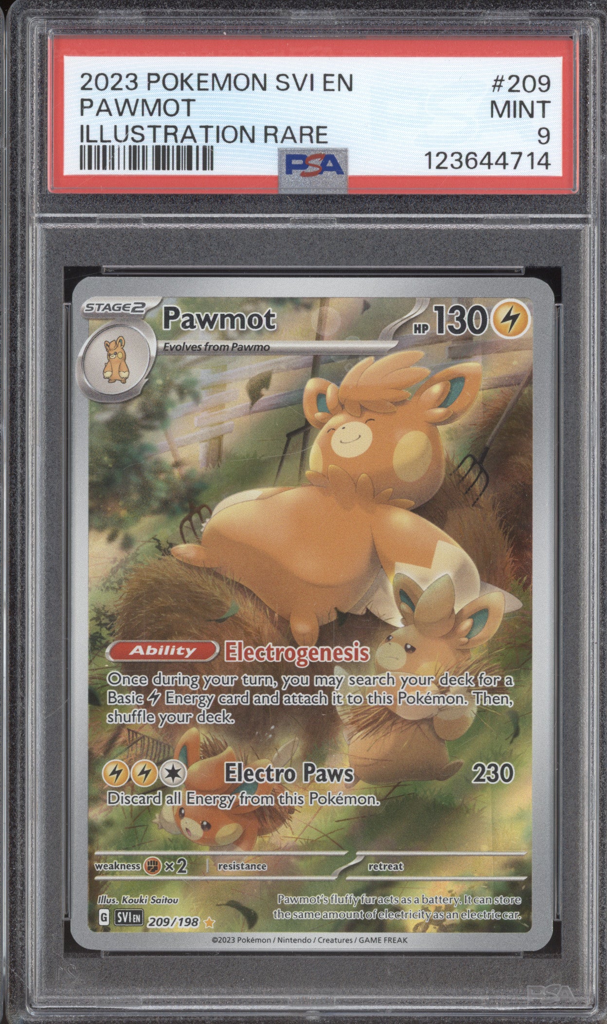 2023 Pokemon Scarlet & Violet SVI 209 Pawmot Illustration Rare PSA 9