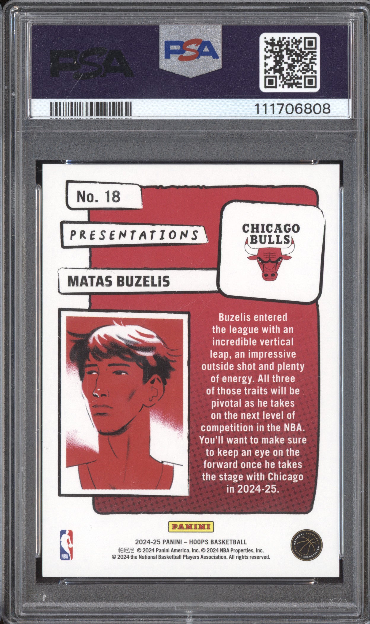 Matas Buzelis 2024-25 Panini Hoops 18 Presentations RC PSA 10