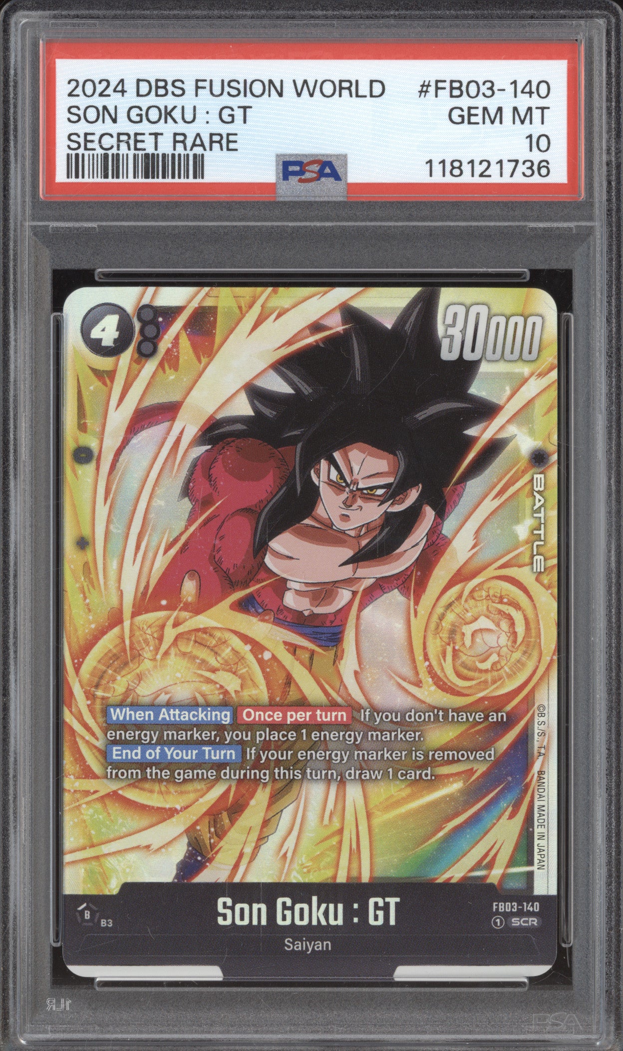 Son Goku : GT 2024 DBS Fusion World Raging Roar FB03-140 Secret Rare PSA 10