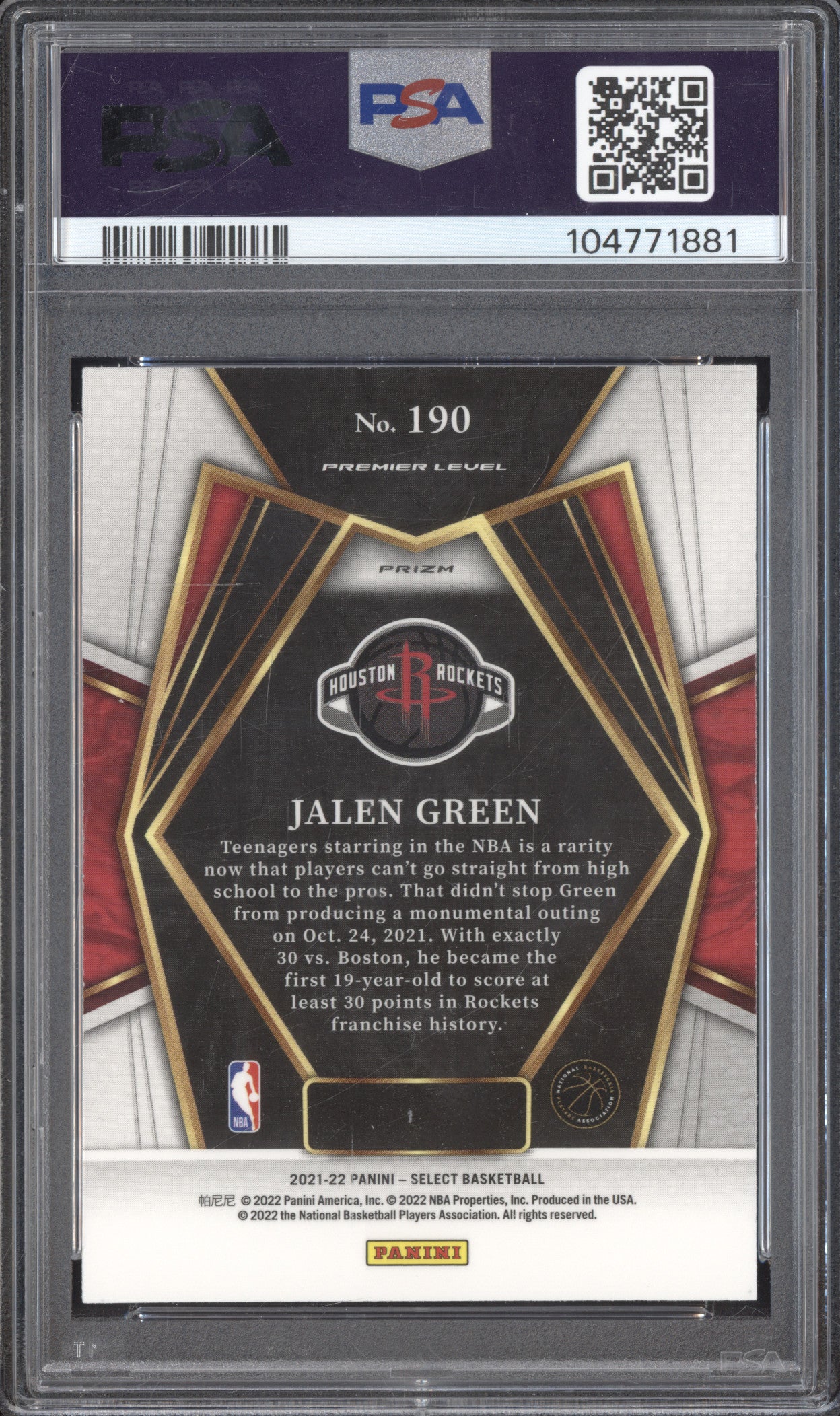 Jalen Green 2021-22 Panini Select 190 Silver Prizm RC PSA 9
