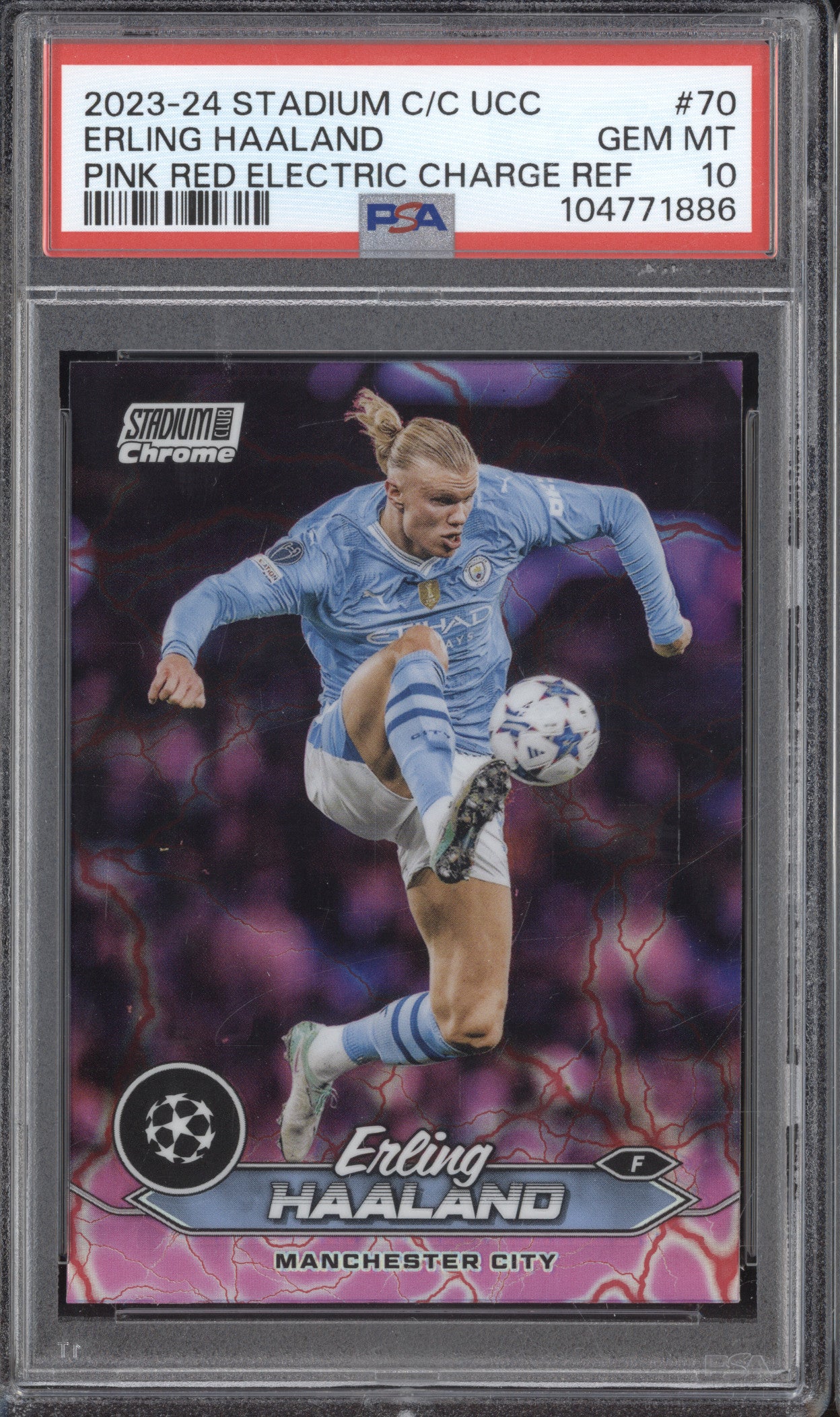 Erling Haaland 2023-24 Topps Stadium Club Chrome 70 Pink Red Elec Charge PSA 10