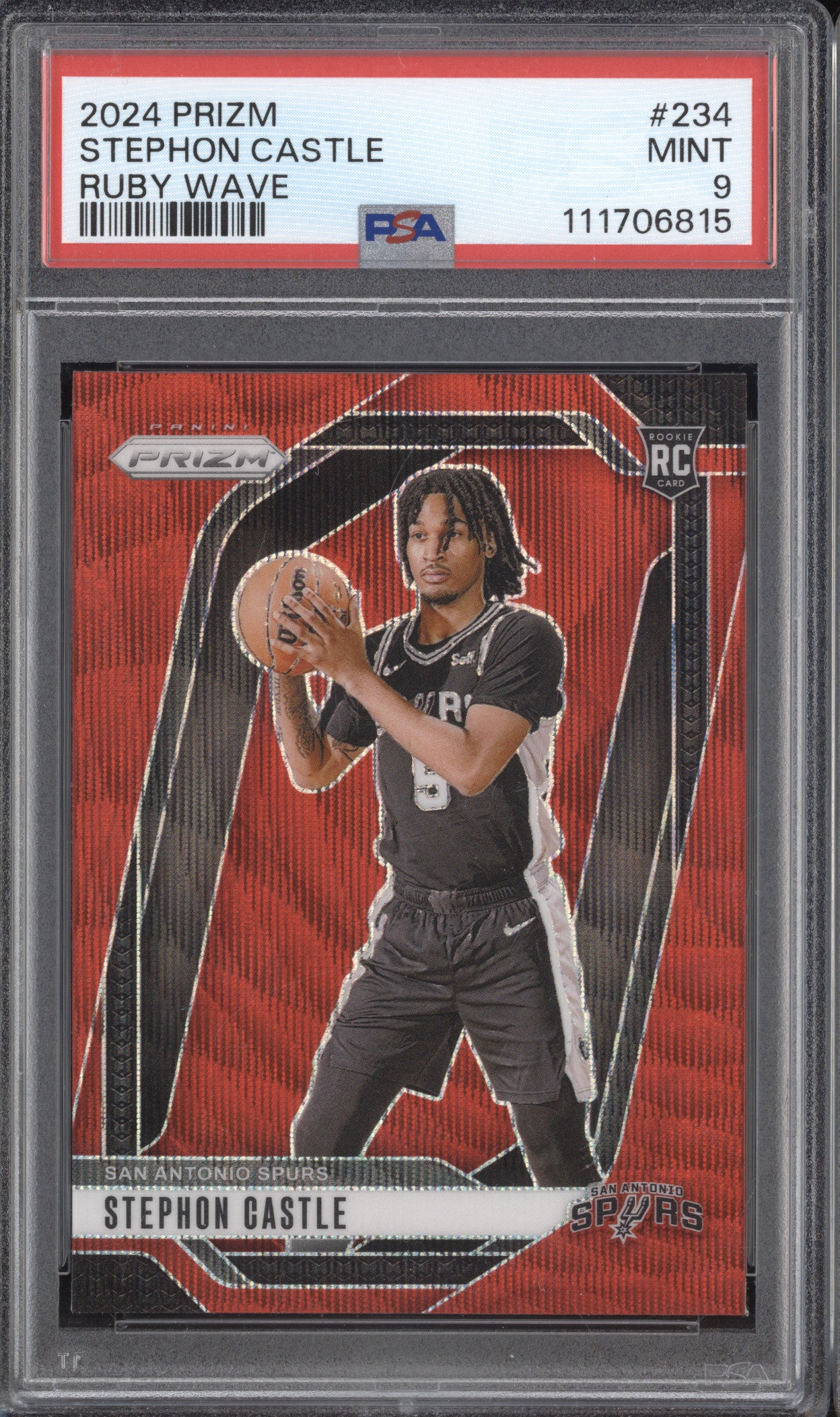 Stephon Castle 2024-25 Panini Prizm 234 Ruby Wave RC PSA 9