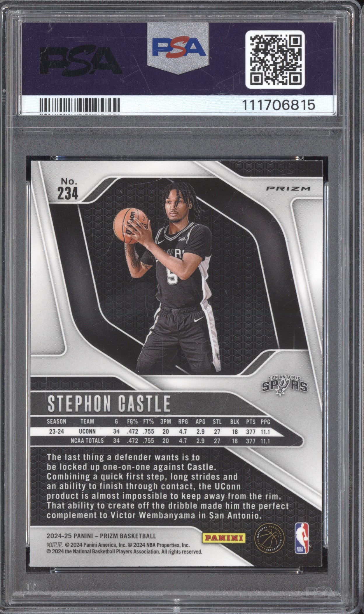Stephon Castle 2024-25 Panini Prizm 234 Ruby Wave RC PSA 9