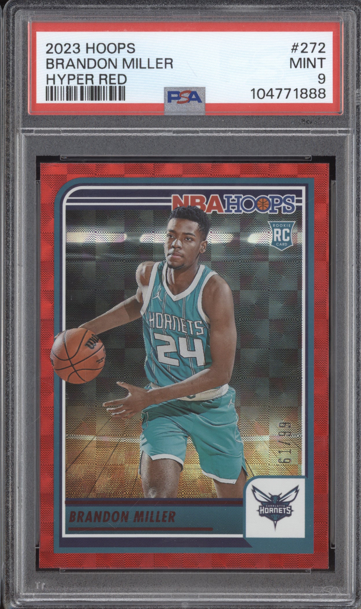 Brandon Miller 2023-24 Panini Hoops 272 Hyper Red RC PSA 9