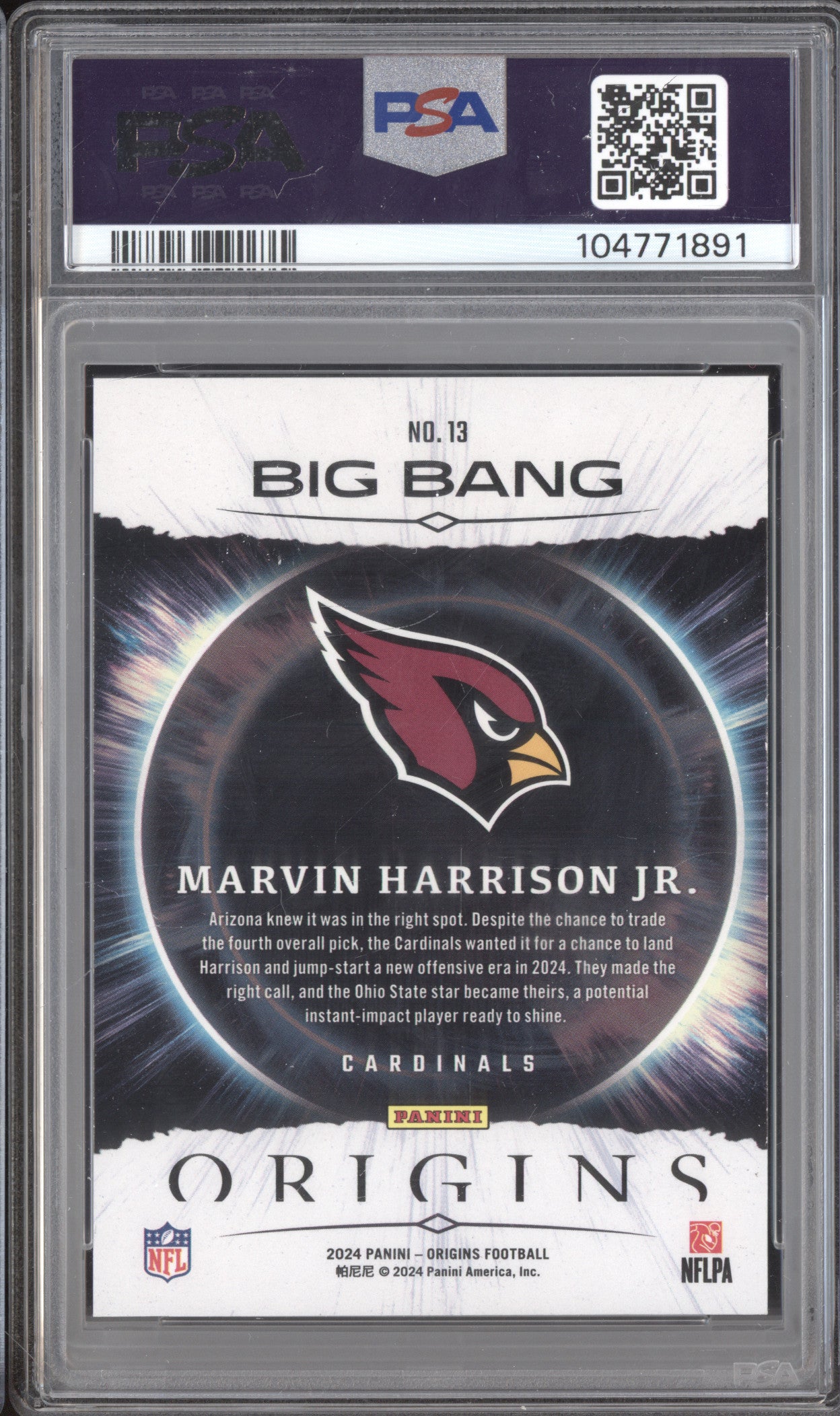 Marvin Harrison Jr 2024 Panini Origins 13 Big Bang RC PSA 10