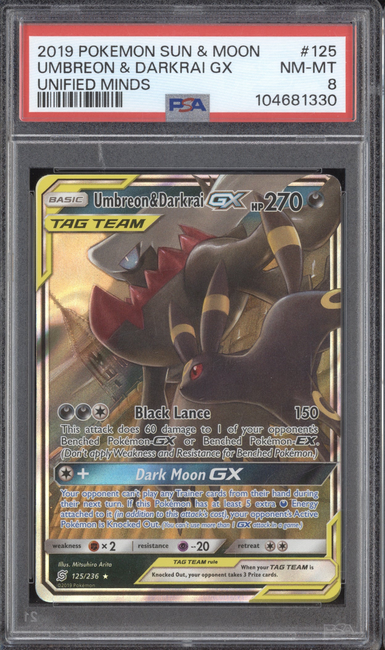 Umbreon & Darkrai GX 2019 Pokemon Unified Minds 125/236 Holo PSA 8