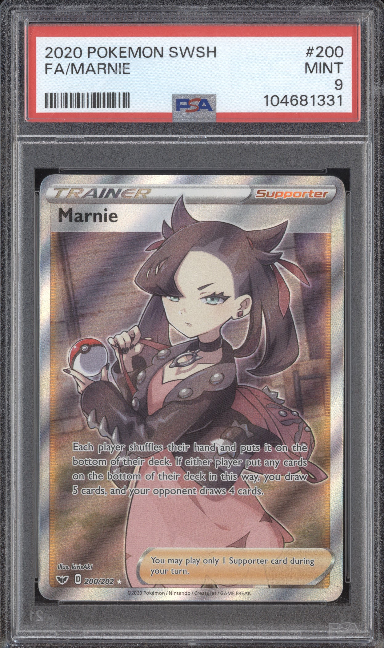 Marnie 2020 Pokemon Sword & Shield 200/202 Full Art PSA 9