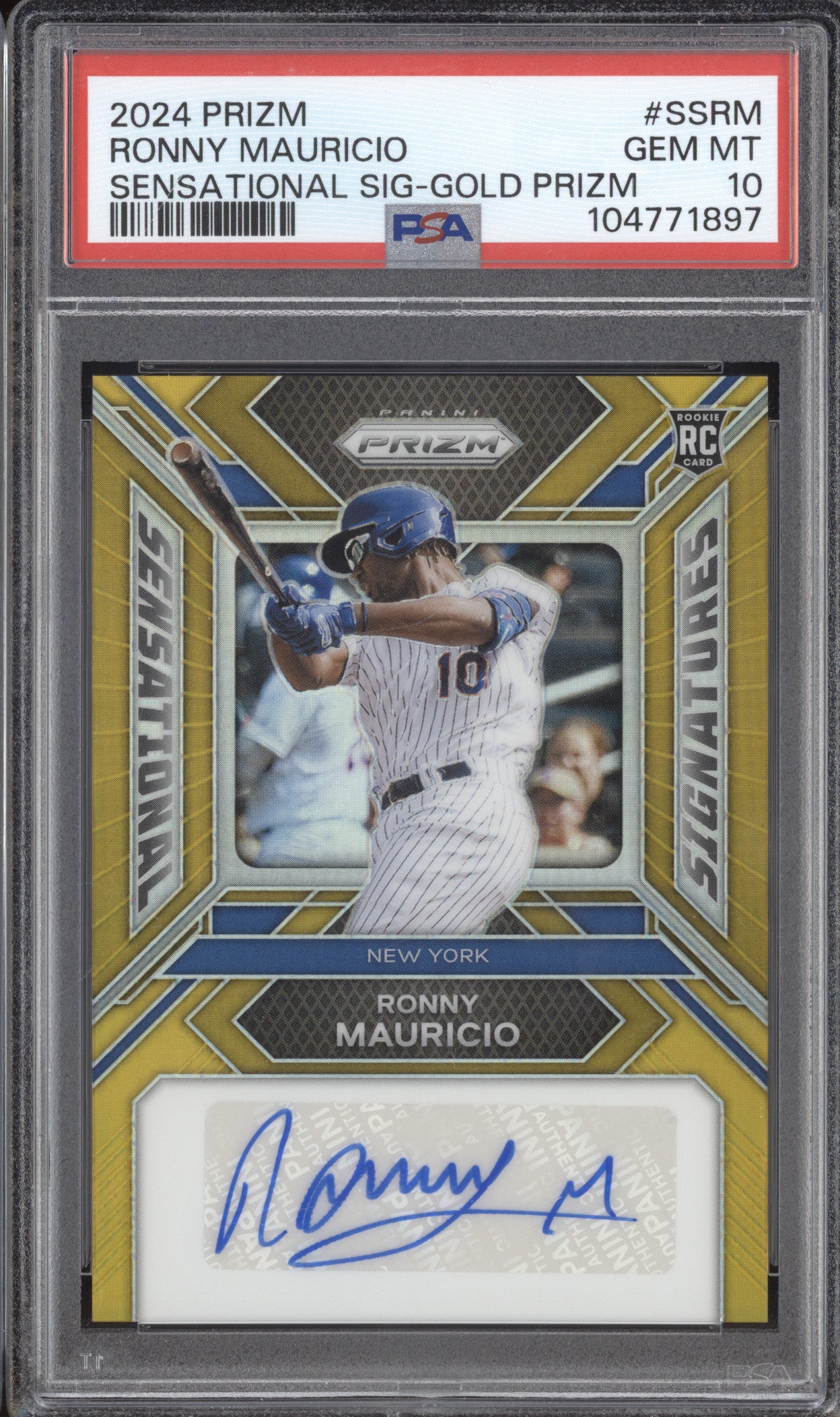 Ronny Mauricio 2024 Panini Prizm SS-RM Sensational Signatures Gold RC /10 PSA 10