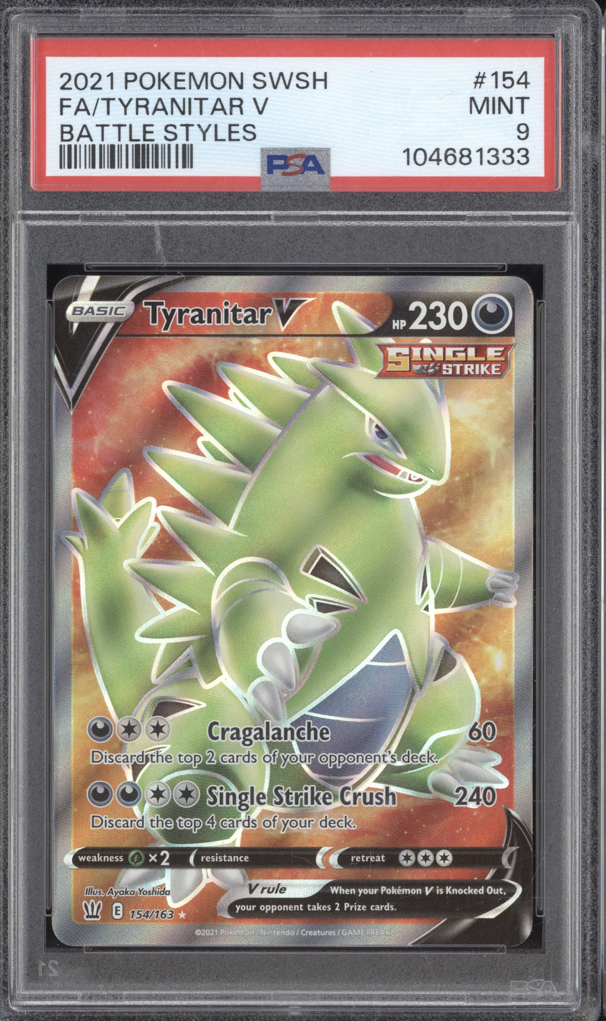 Tyranitar V 2021 Pokemon Battle Styles 154/163 Full Art PSA 9