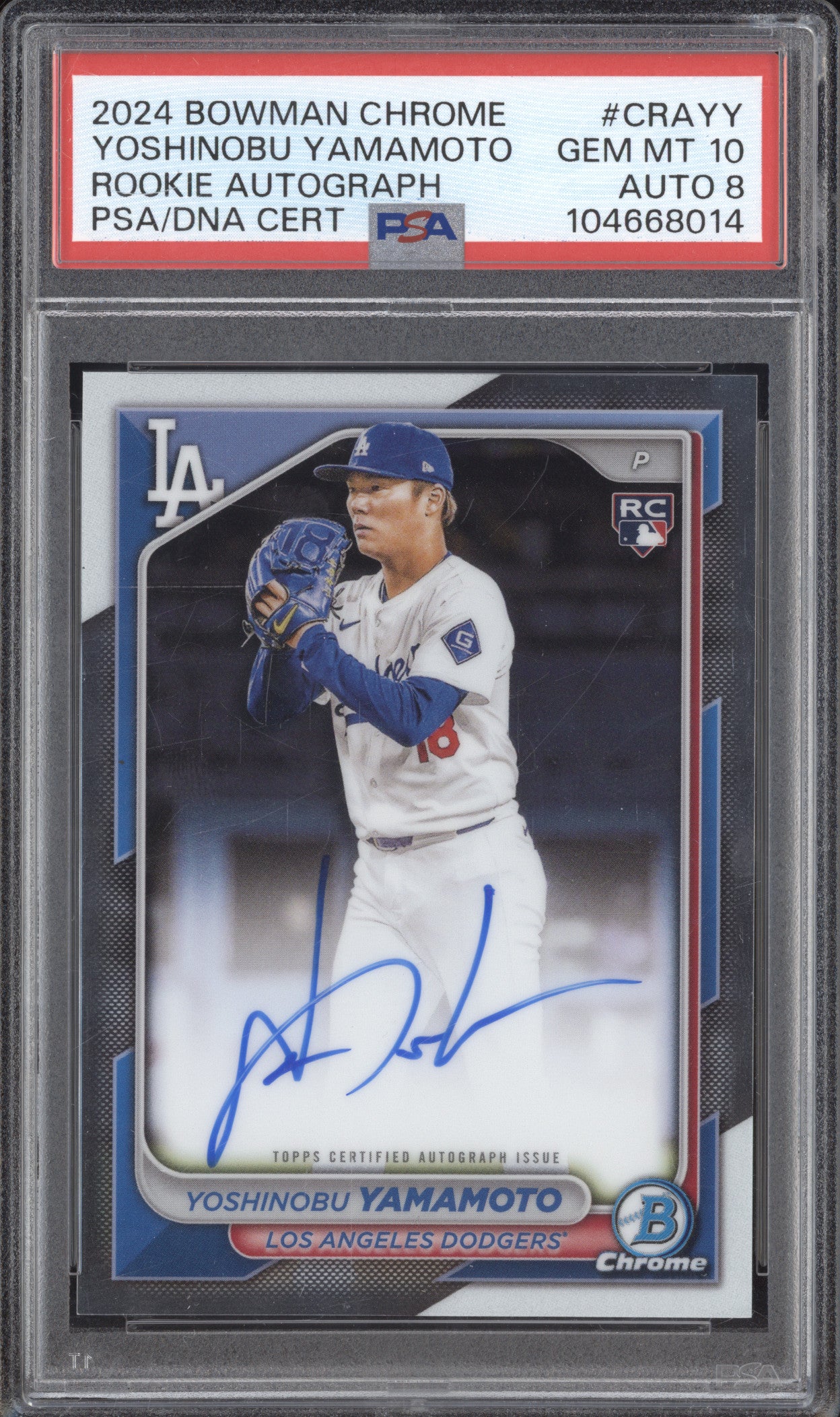 Yoshinobu Yamamoto 2024 Bowman Chrome CRA-YY Rookie Auto RC PSA 10/8