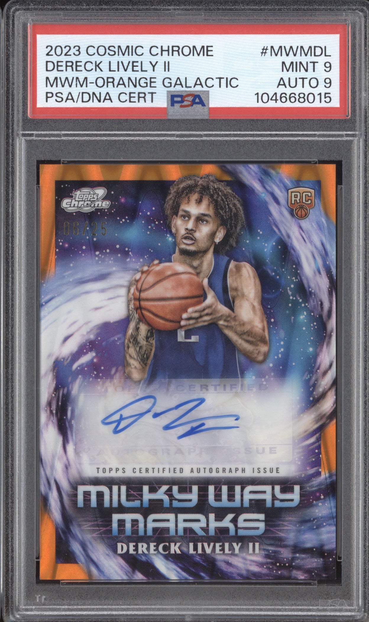 Dereck Lively II 2023 Topps Cosmic Milky Way Marks Orange Galactic RC /25 PSA 9