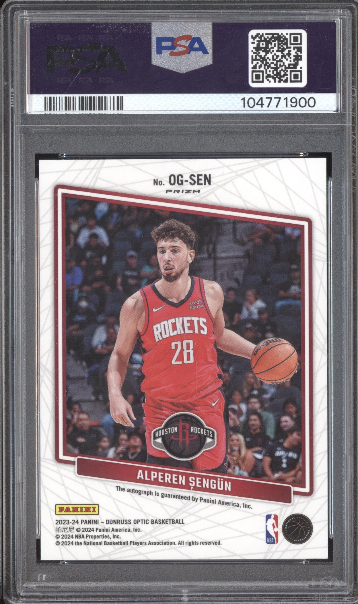 Alperen Sengun 2023-24 Panini Donruss Optic OG-SEN Opti-Graphs Choice PSA 10