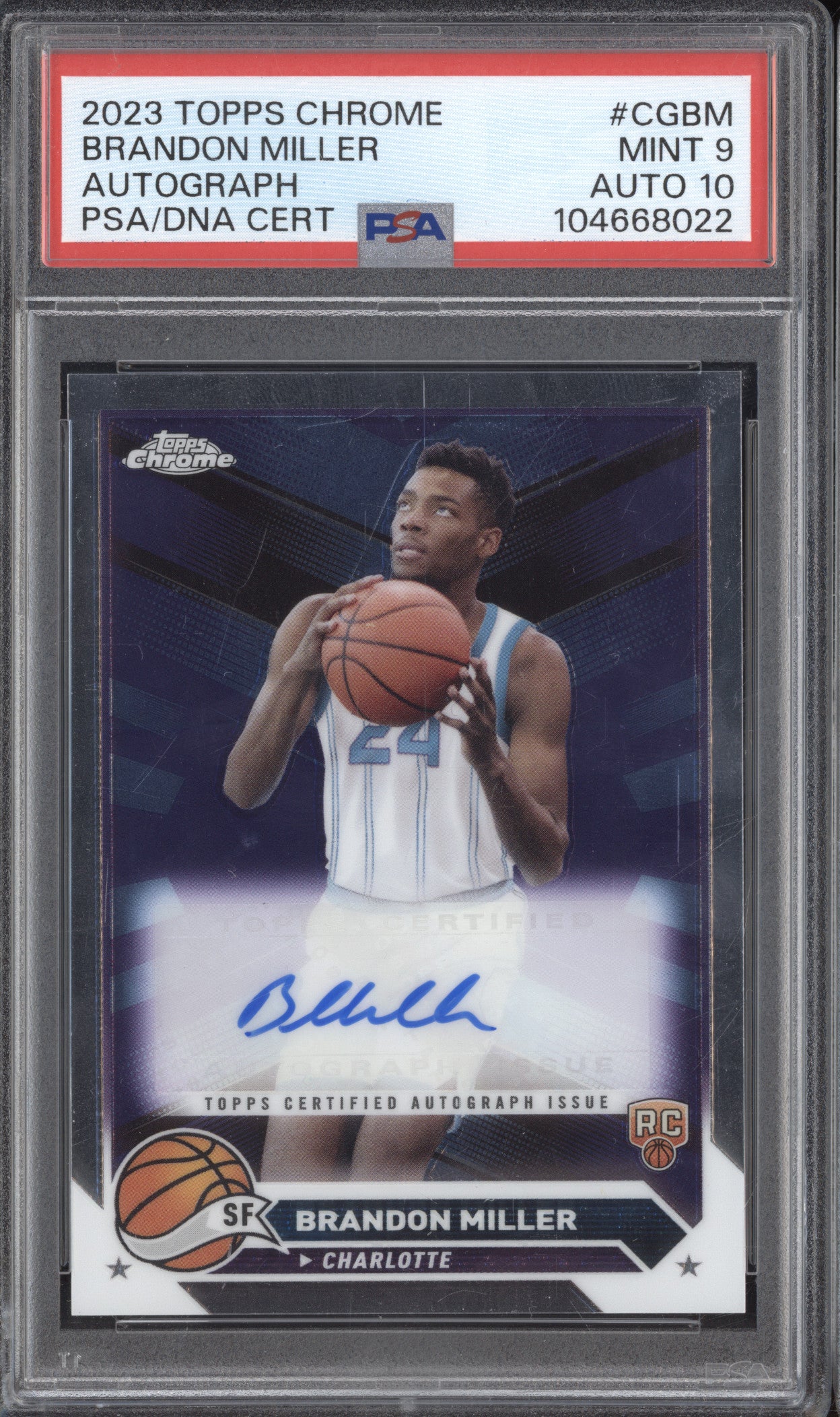 Brandon Miller 2023-24 Topps Chrome CG-BM Auto RC PSA 9/10