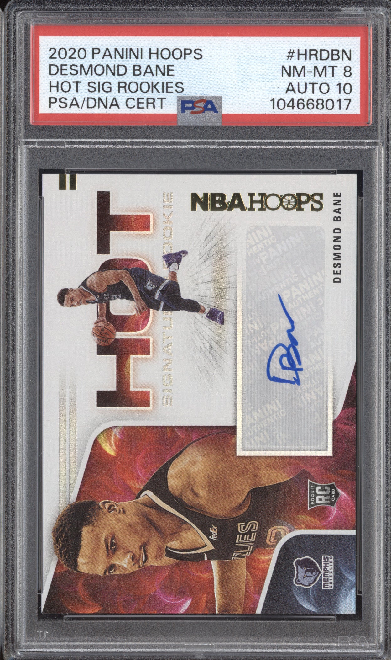 Desmond Bane 2020-21 Panini Hoops HR-DBN Hot Signatures Rookie RC PSA 8/10