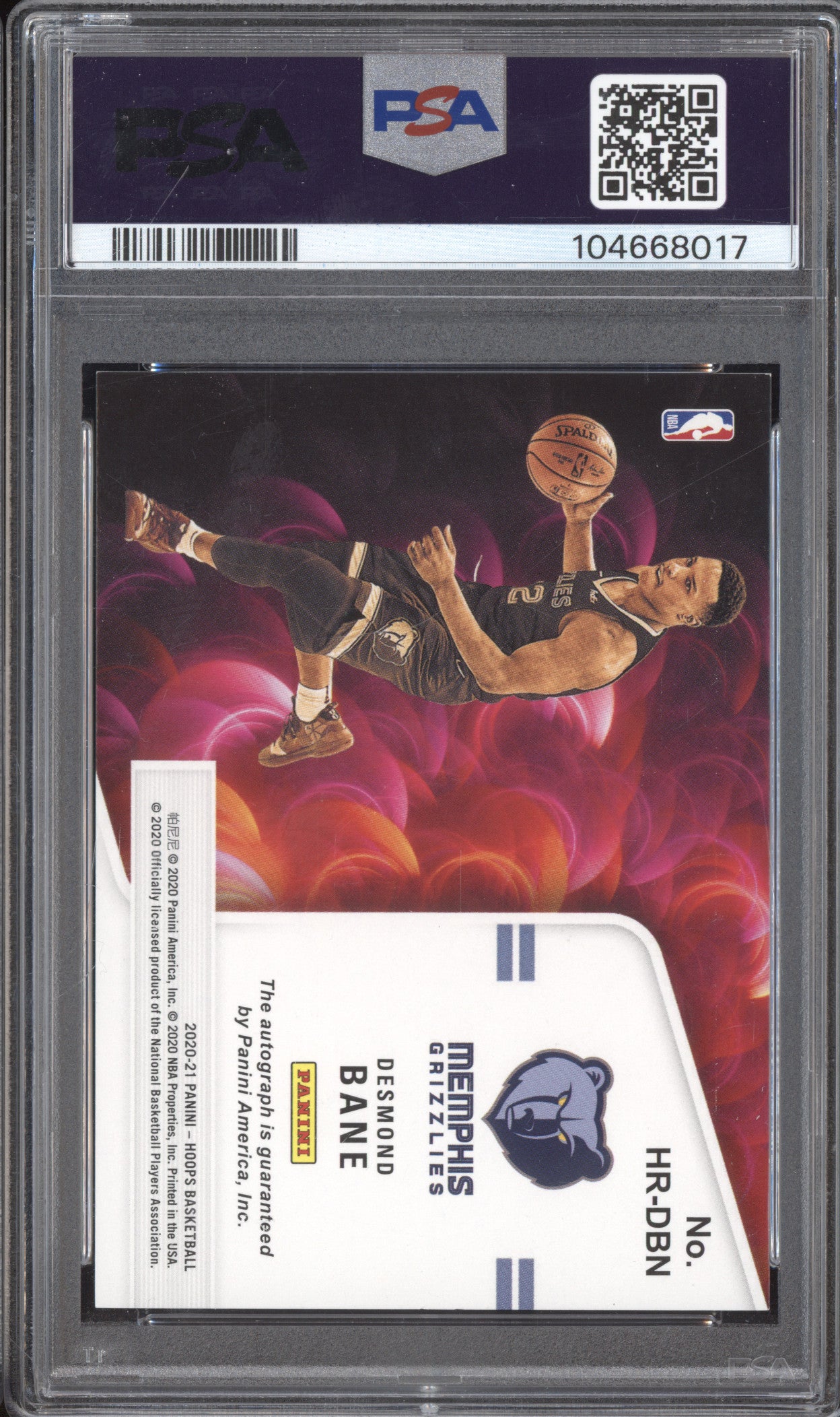 Desmond Bane 2020-21 Panini Hoops HR-DBN Hot Signatures Rookie RC PSA 8/10