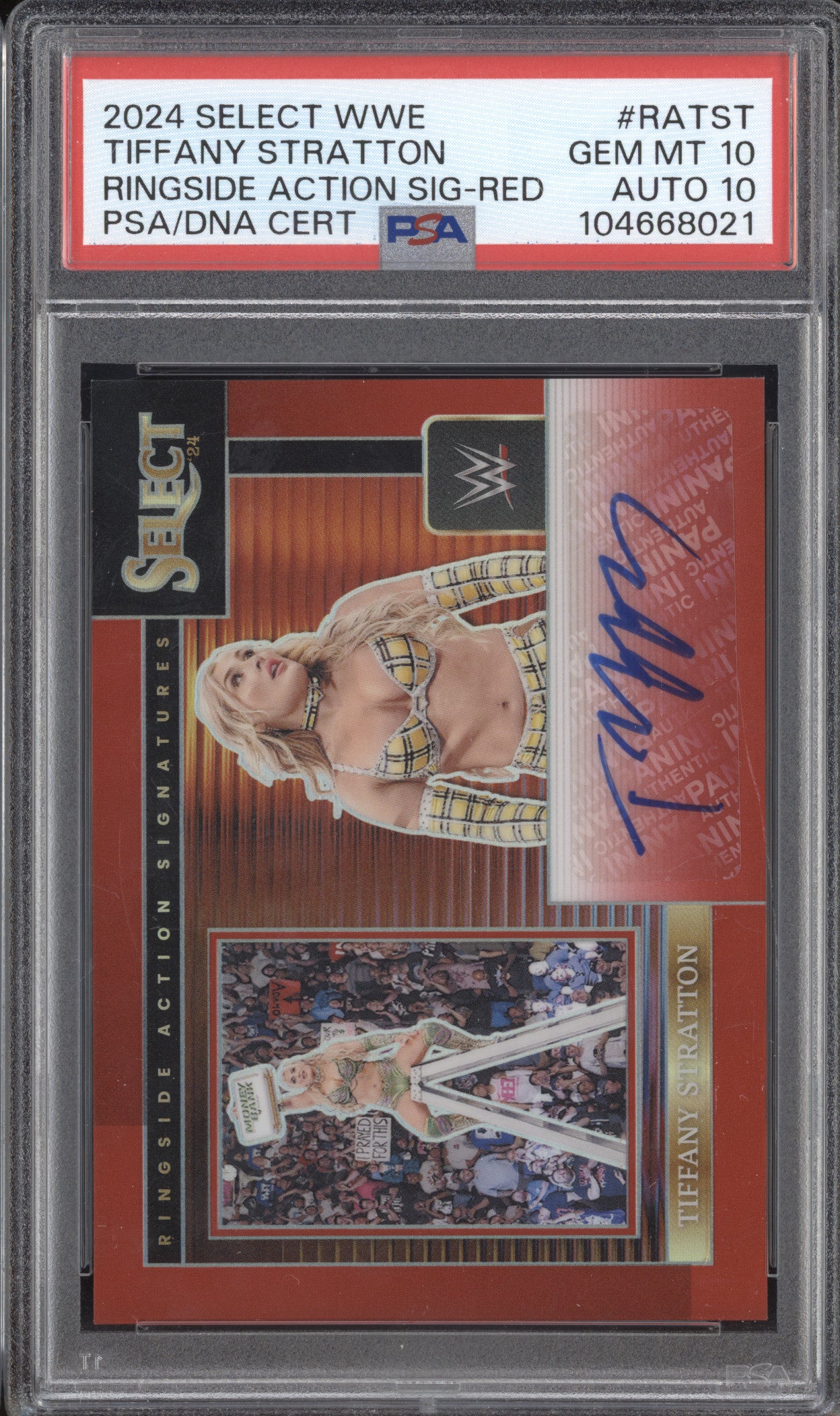 Tiffany Stratton 2024 Panini Select WWE Ringside Signature Red /99 PSA 10/10