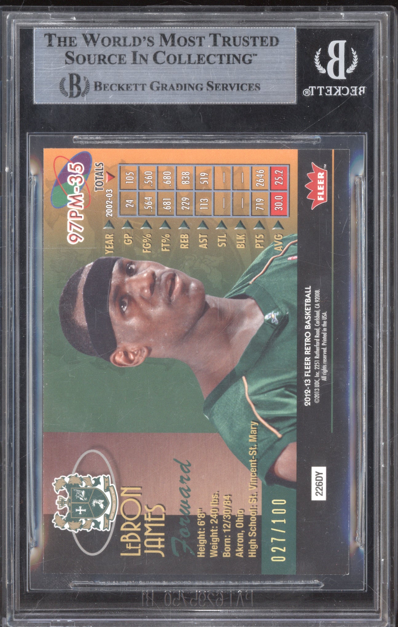 LeBron James 2012-13 Fleer Retro 97PM-35 Precious Metal Gems 27/100 BGS 9