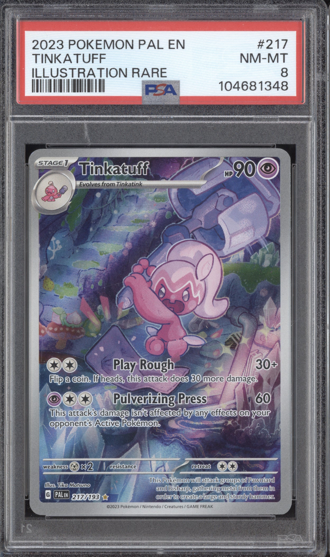 Tinkatuff 2023 Pokemon Paldea Evolved 217/193 Illustration Rare PSA 8