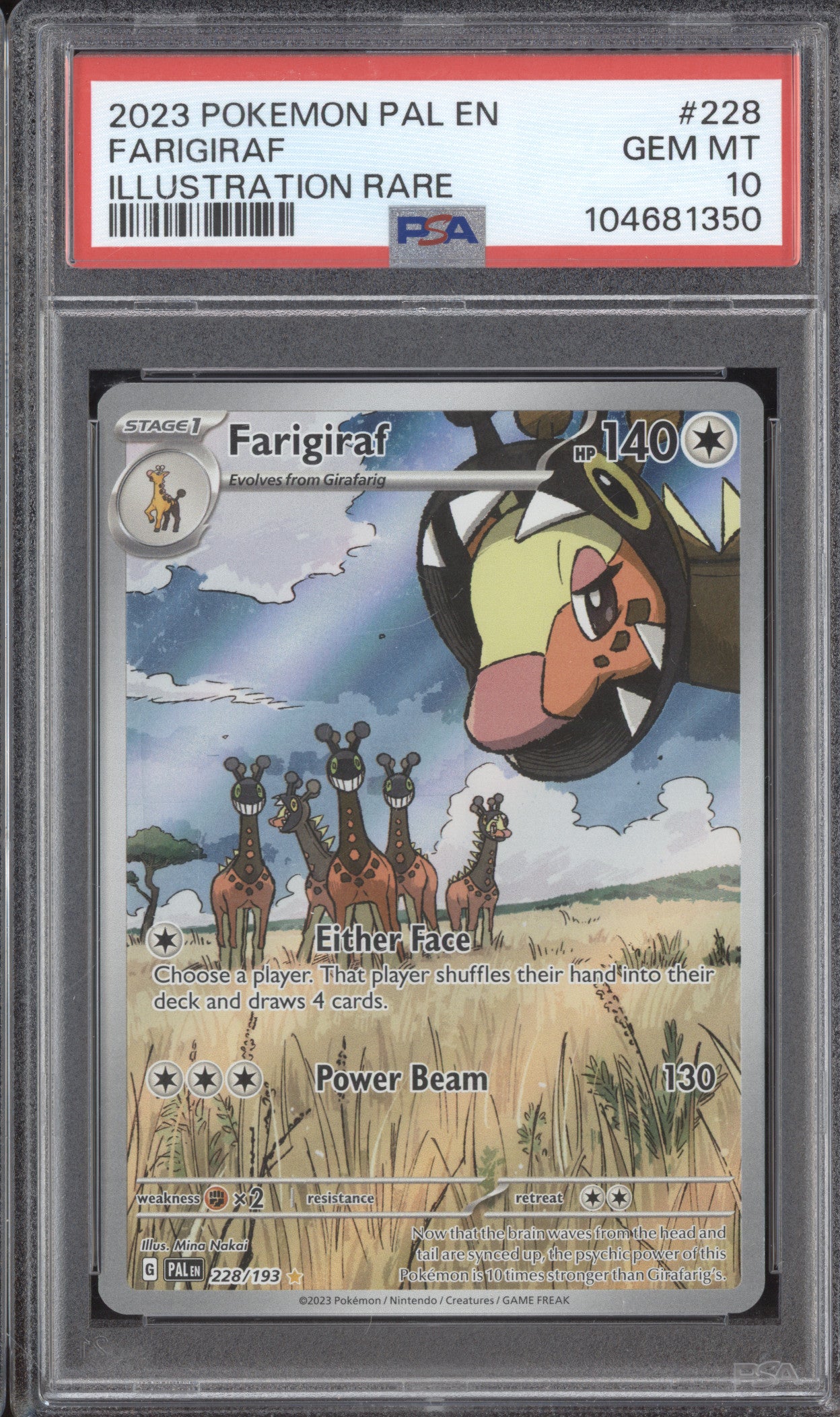 Farigiraf 2023 Pokemon Paldea Evolved 228/193 Illustration Rare PSA 10
