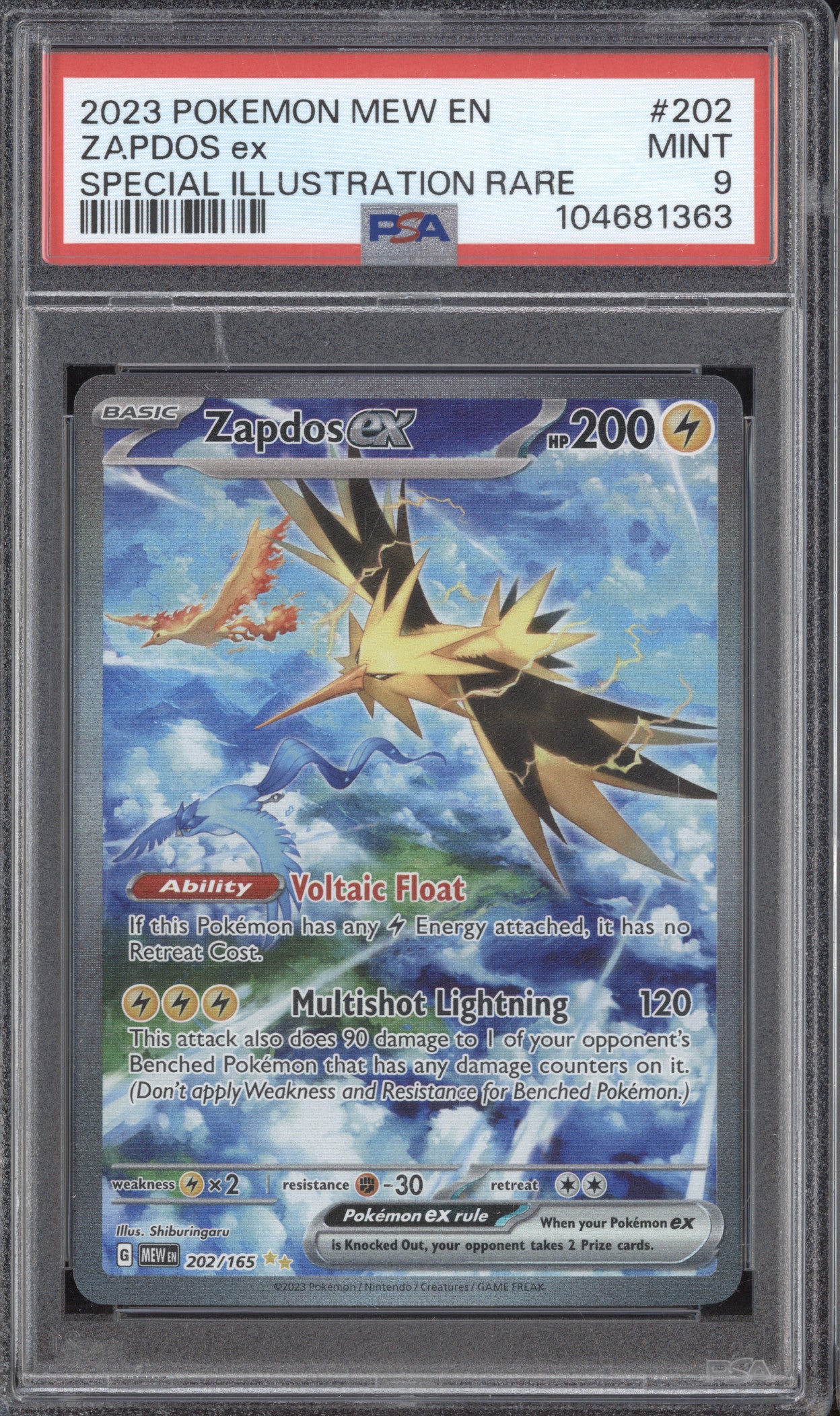 Zapdos ex 2023 Pokemon 151 202/165 Special Illustration Rare PSA 9