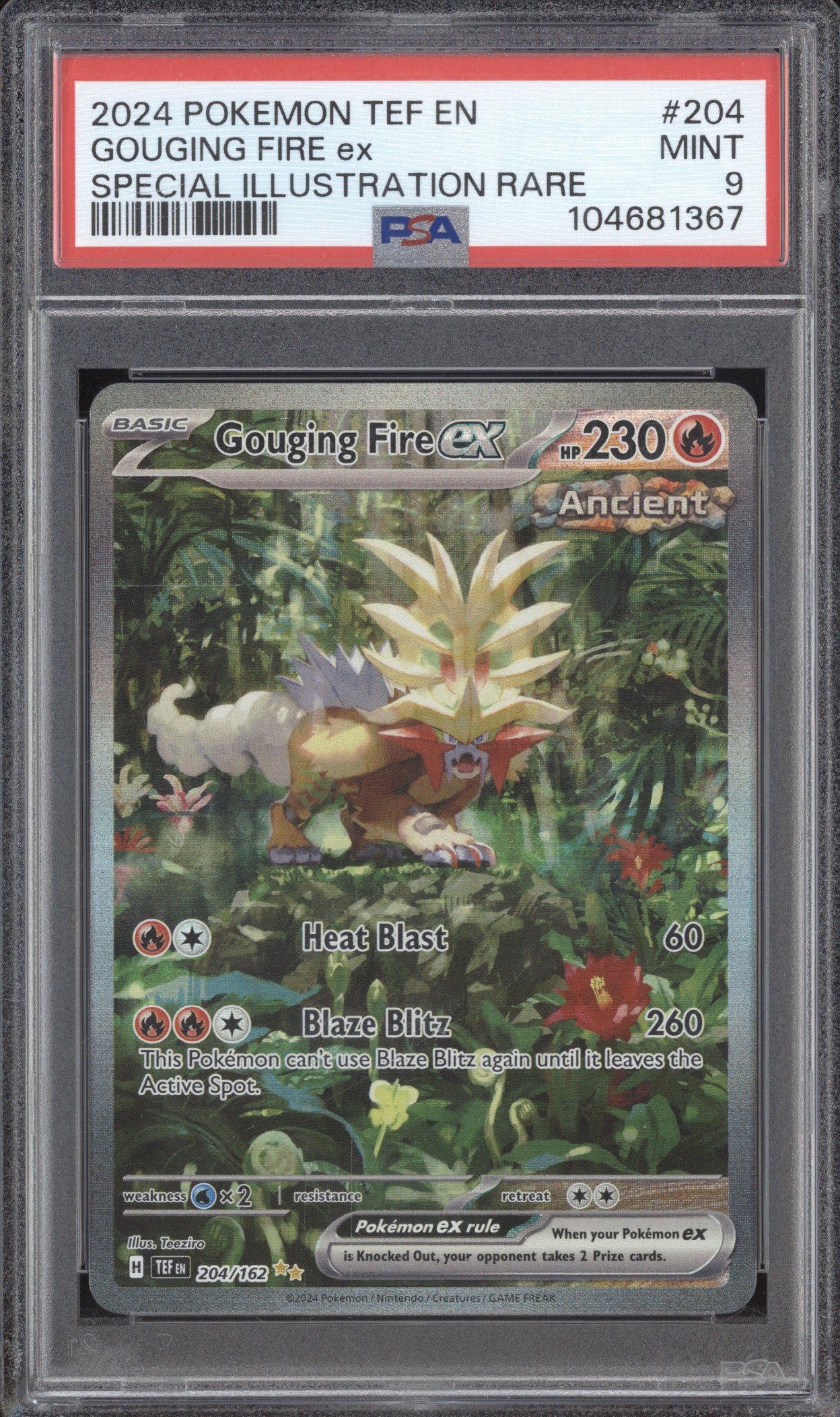 Gouging Fire 0 Pokemon Temporal Forces 204/162 Special Illustration Rare PSA 9