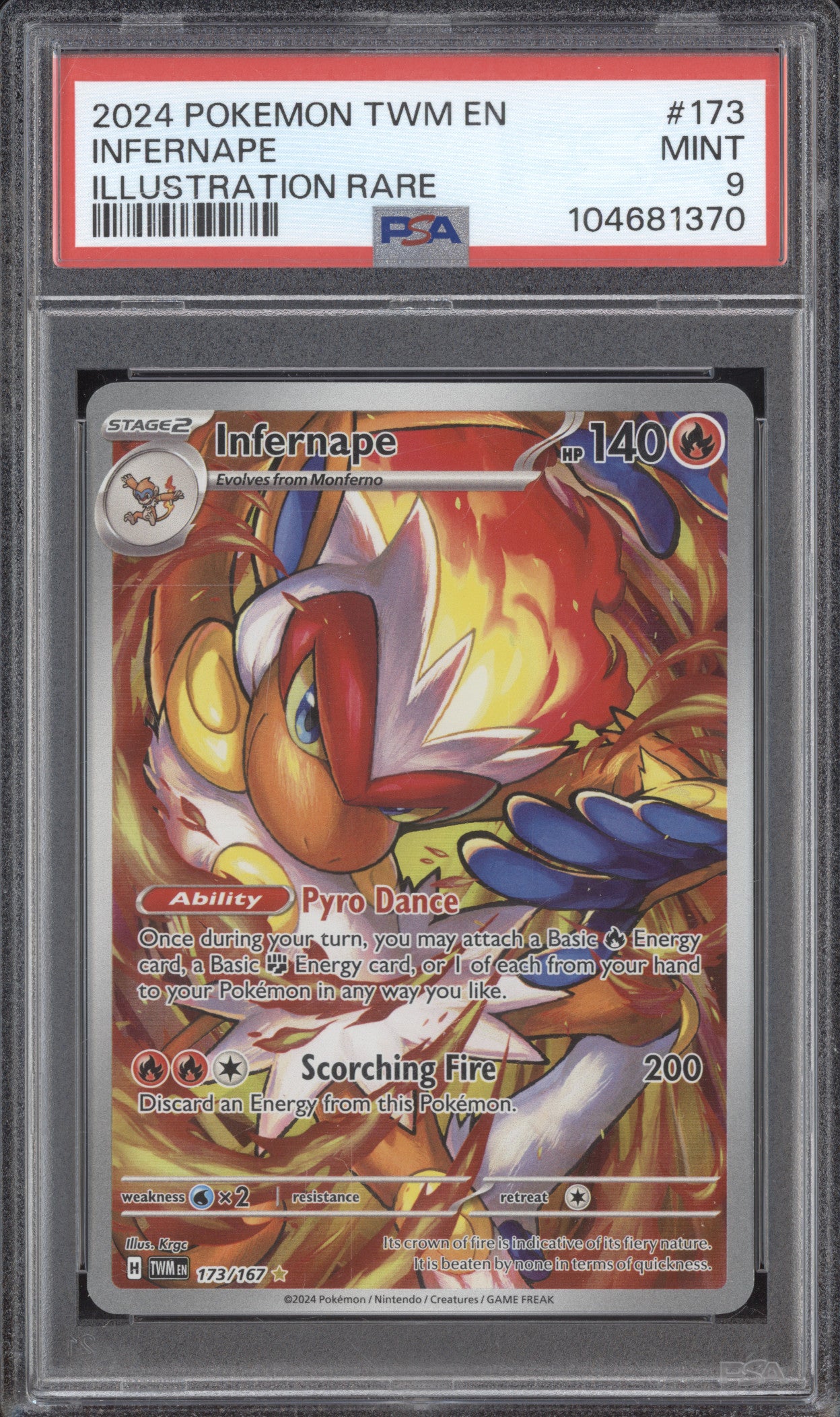 Infernape 2024 Pokemon Twilight Masquerade 173/167 Illustration Rare PSA 9