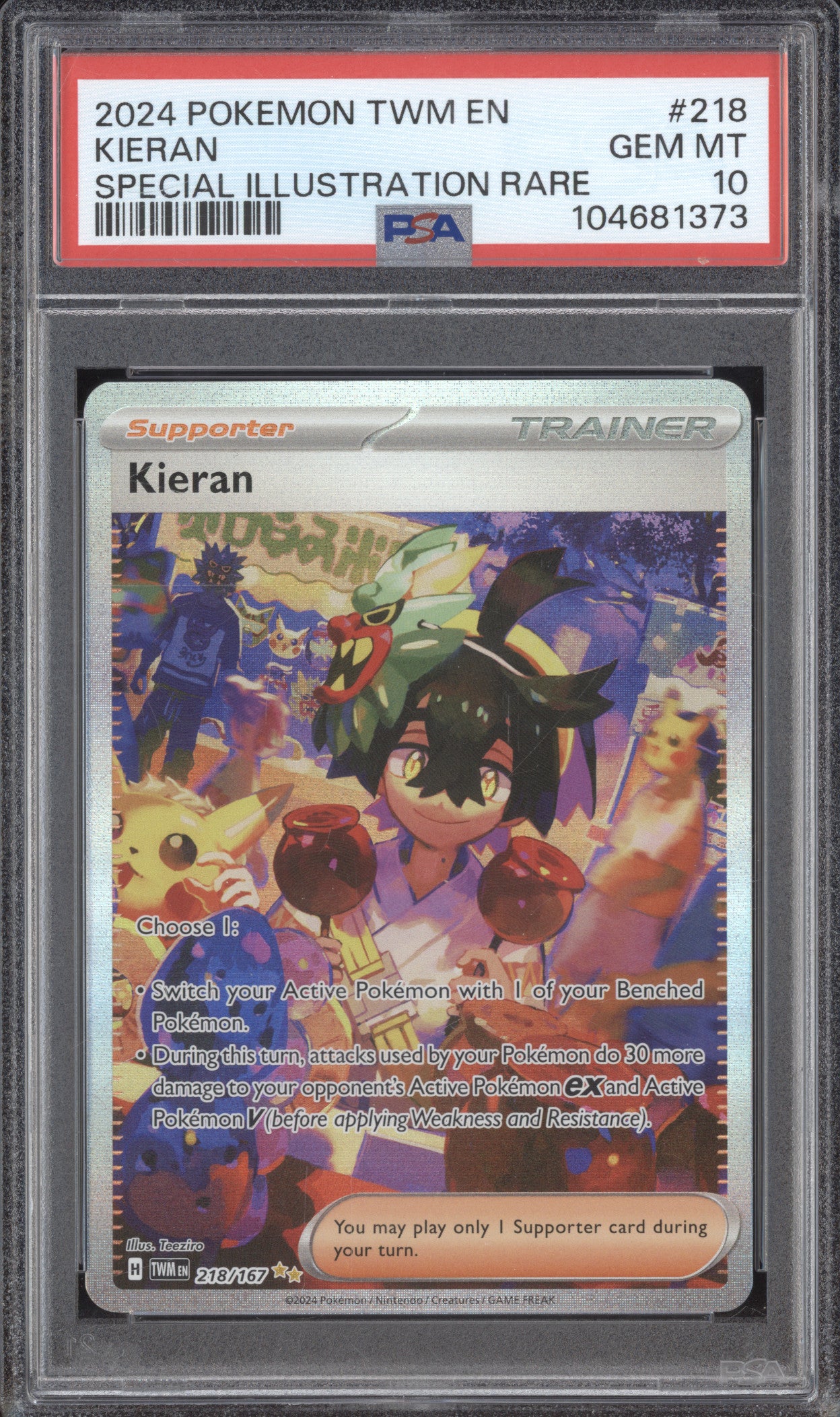 Kieran 2024 Pokemon Twilight Masquerade 218/167 Special Illustration Rare PSA 10