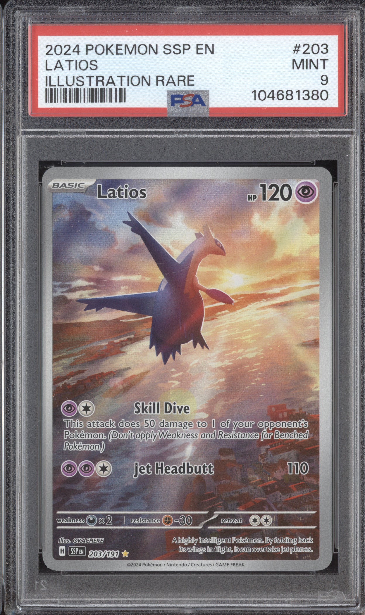 Latios 2024 Pokemon Surging Sparks 203/191 Illustration Rare PSA 9