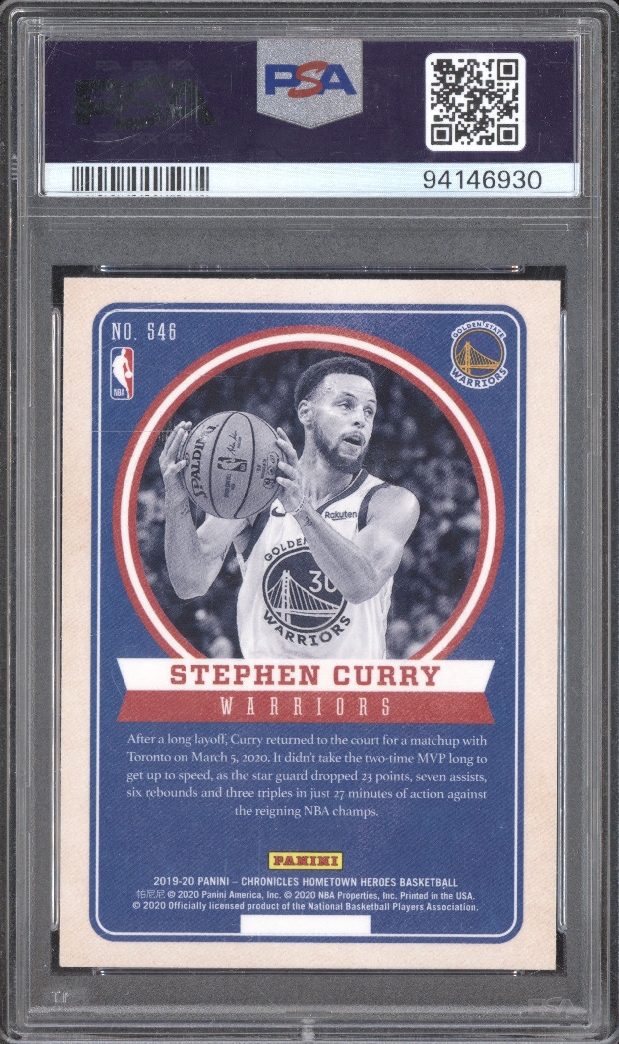 Stephen Curry 2019-20 Panini Chronicles 549 Hometown Heroes PSA 10