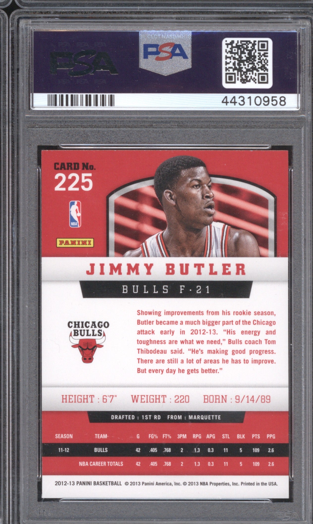 Jimmy Butler Panini 2012-13 225 Gold Knight PSA 10 GEM MT Gold Knight
