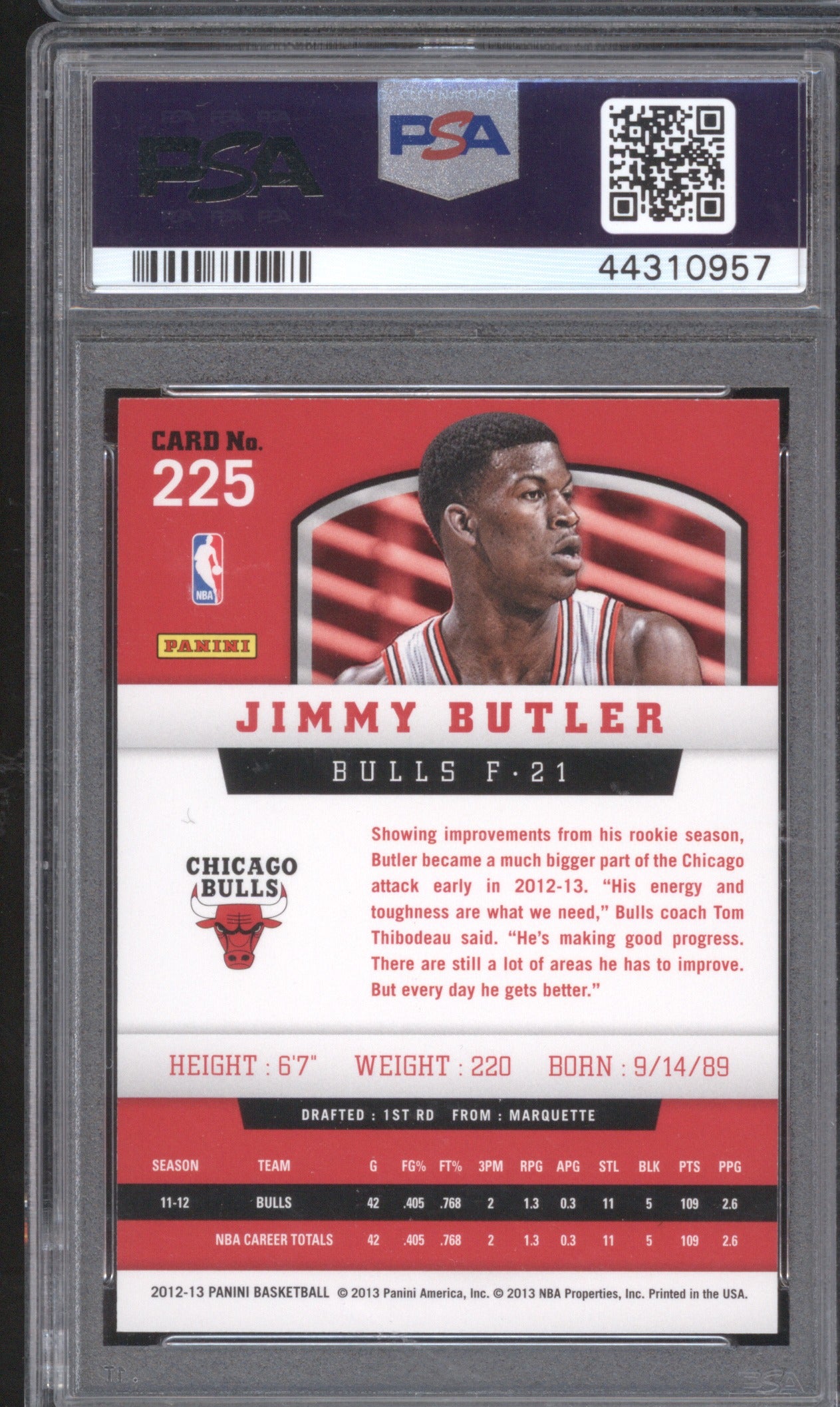 Jimmy Butler Panini 2012-13 225 Gold Knight PSA 10 GEM MT Gold Knight